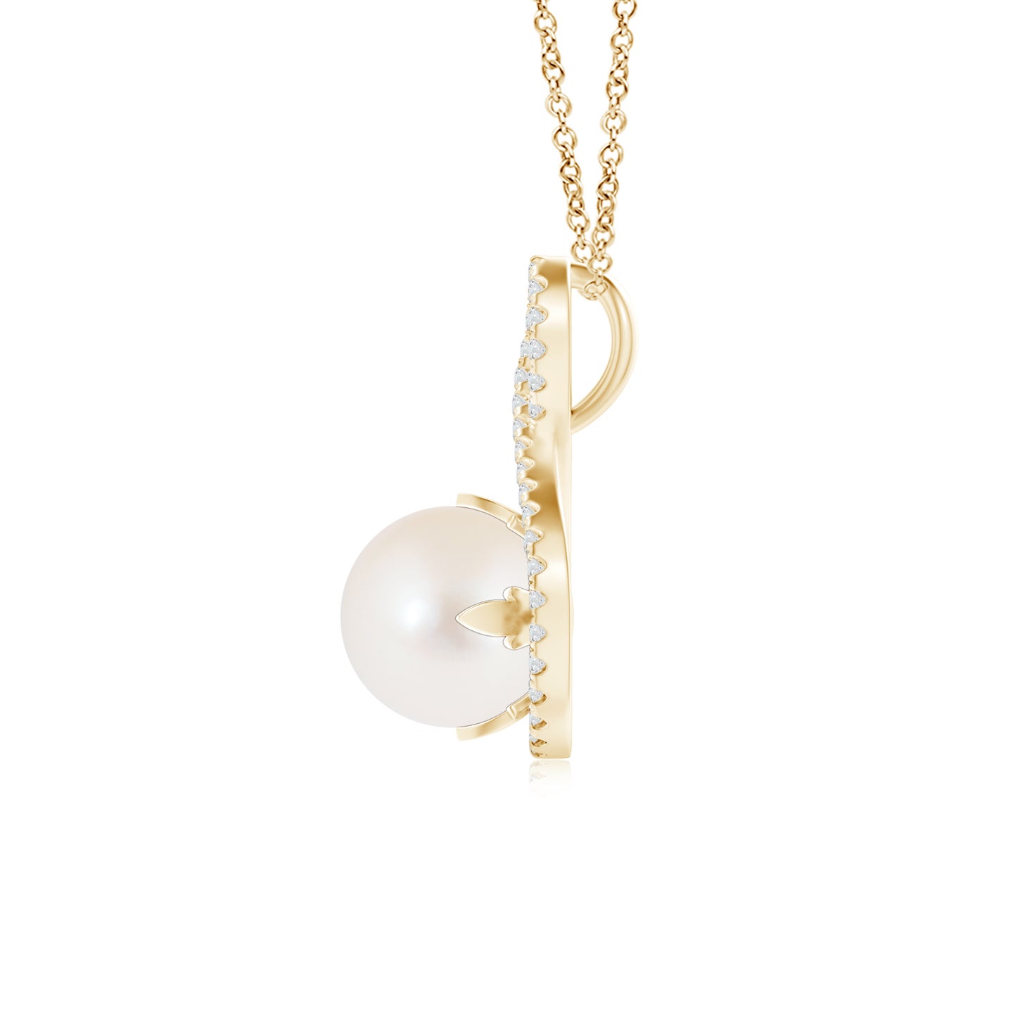 8mm AAA Freshwater Pearl and Diamond Infinity Twist Pendant in Yellow Gold