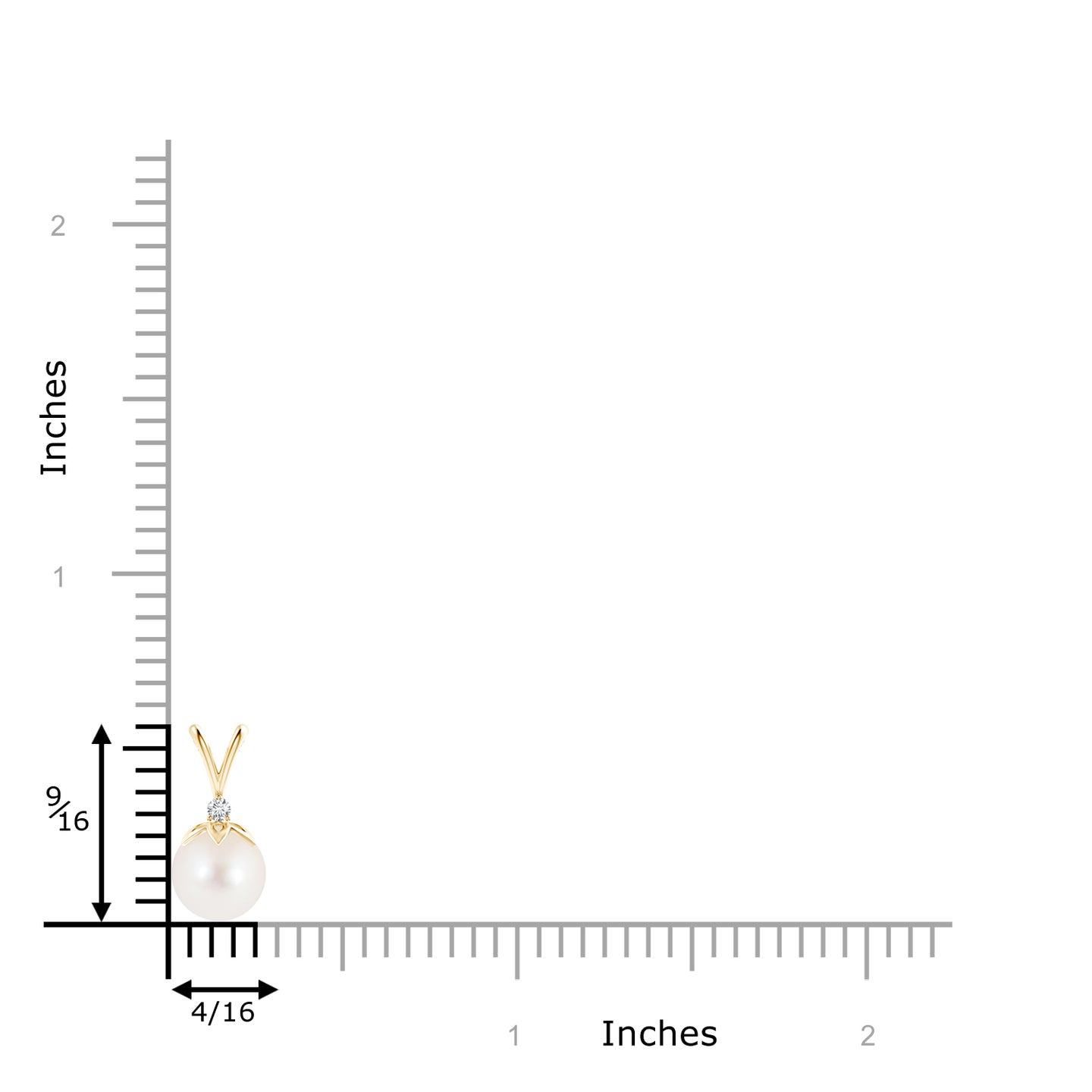 8mm AAA Freshwater Pearl V-Bale Pendant with Diamond in Yellow Gold