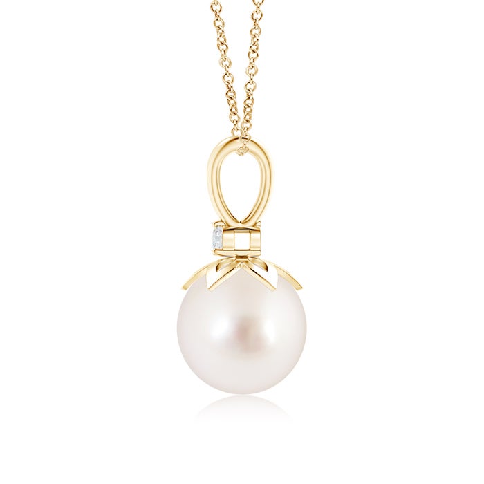 9mm AAAA South Sea Pearl V-Bale Pendant with Diamond in Yellow Gold