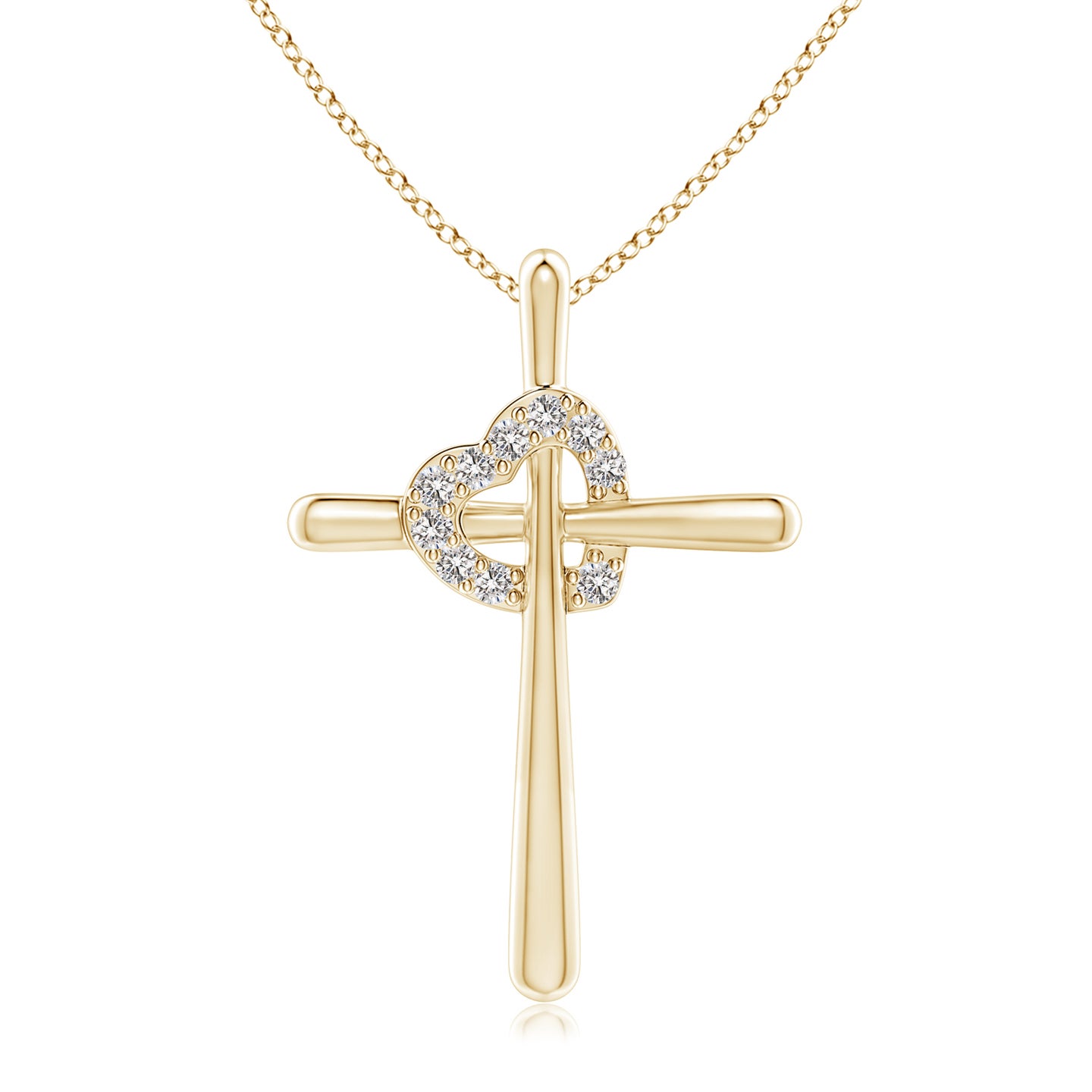 1.5mm IJI1I2 Cross Pendant with Diamond Heart in Yellow Gold