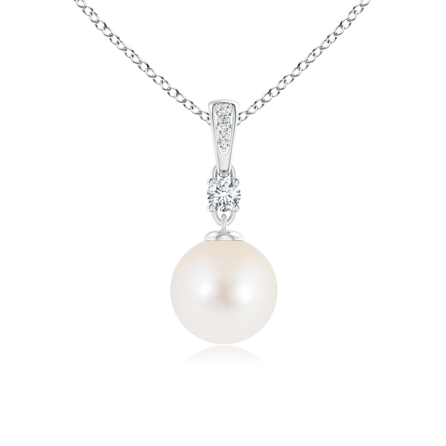 8mm AAA Freshwater Pearl Pendant Necklace with Diamonds in Silver