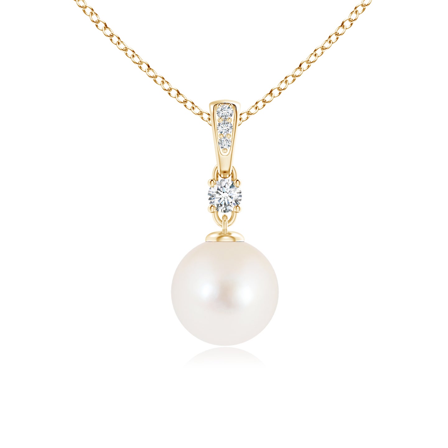 8mm AAA Freshwater Pearl Pendant Necklace with Diamonds in Yellow Gold