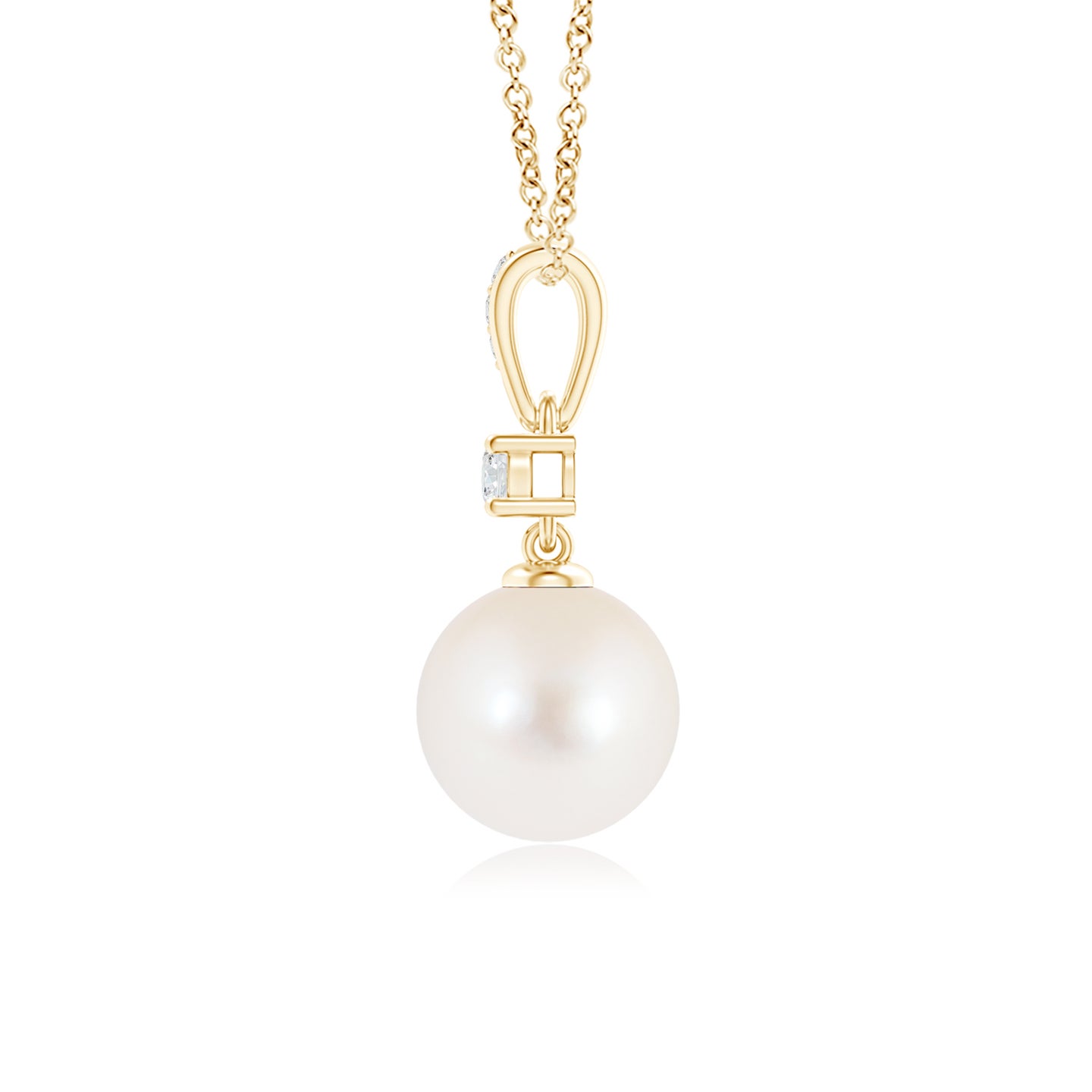 8mm AAA Freshwater Pearl Pendant Necklace with Diamonds in Yellow Gold