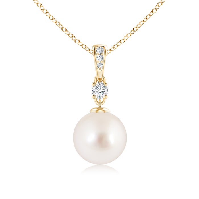 9mm AAAA South Sea Pearl Pendant Necklace with Diamonds in Yellow Gold