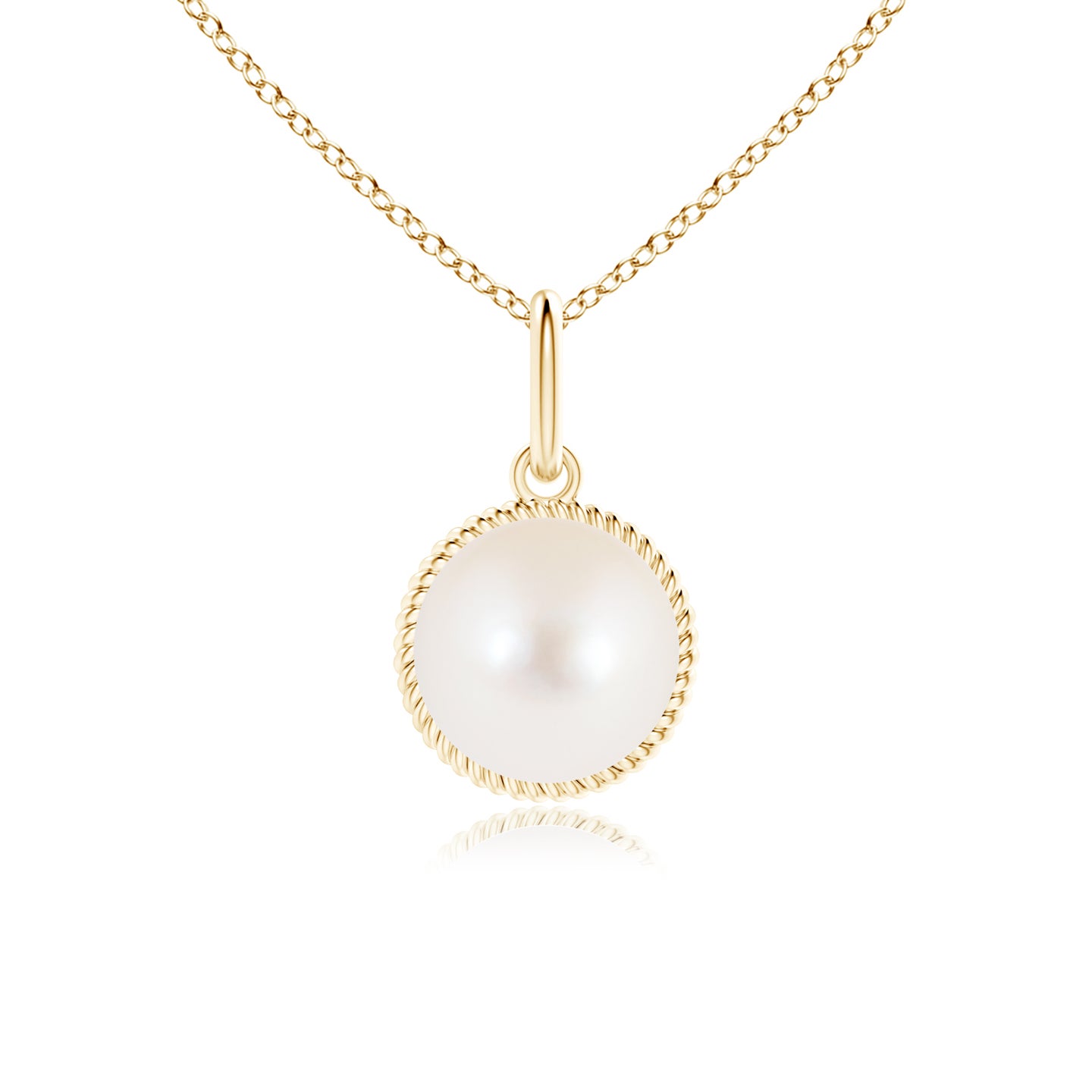 8mm AAA Solitaire Freshwater Pearl Pendant with Twisted Rope in Yellow Gold