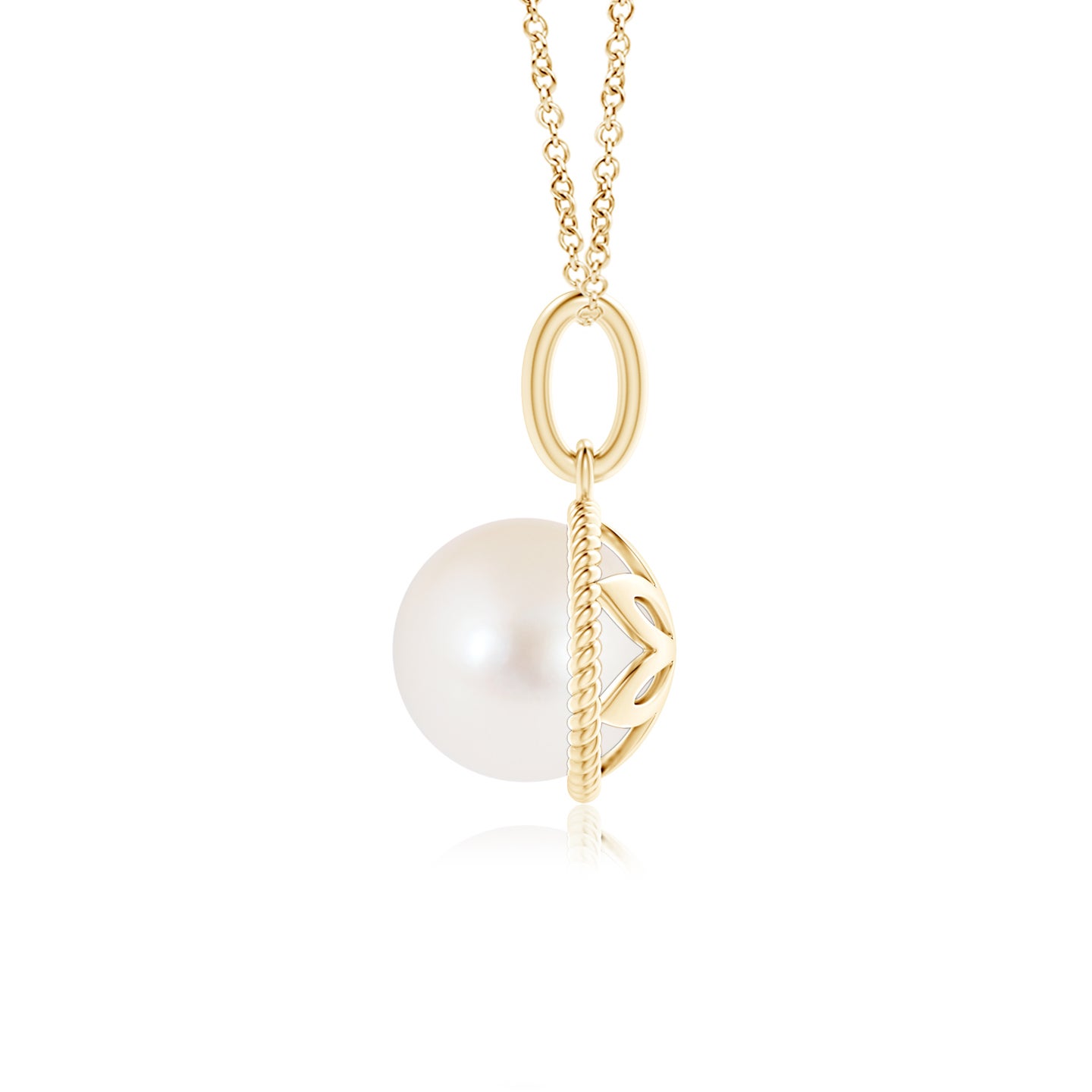 8mm AAA Solitaire Freshwater Pearl Pendant with Twisted Rope in Yellow Gold