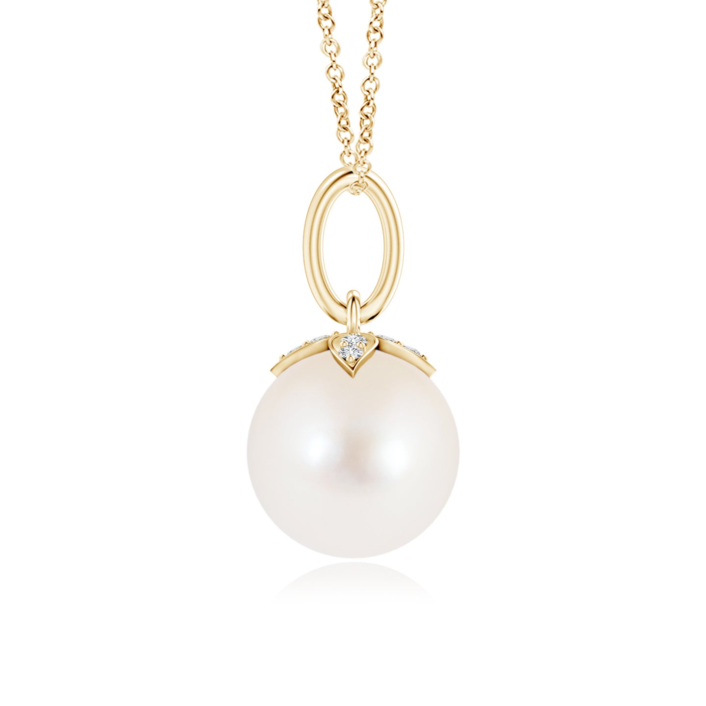 8mm AAA Freshwater Pearl Drop Pendant with Diamonds in Yellow Gold