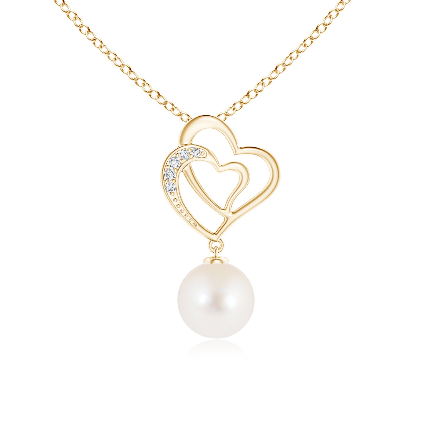 8mm AAA Freshwater Pearl Entwined Heart Pendant in Yellow Gold
