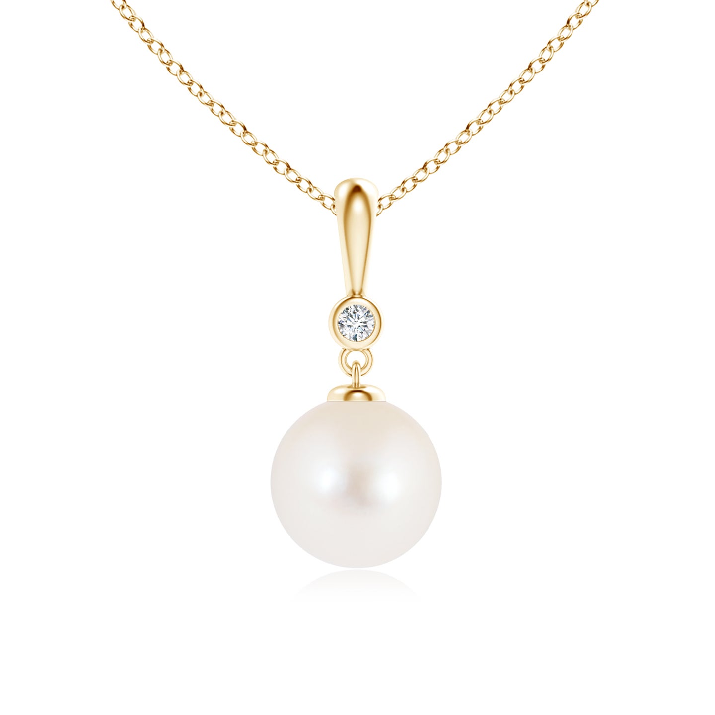 8mm AAA Classic Freshwater Pearl Drop Pendant with Diamond in Yellow Gold