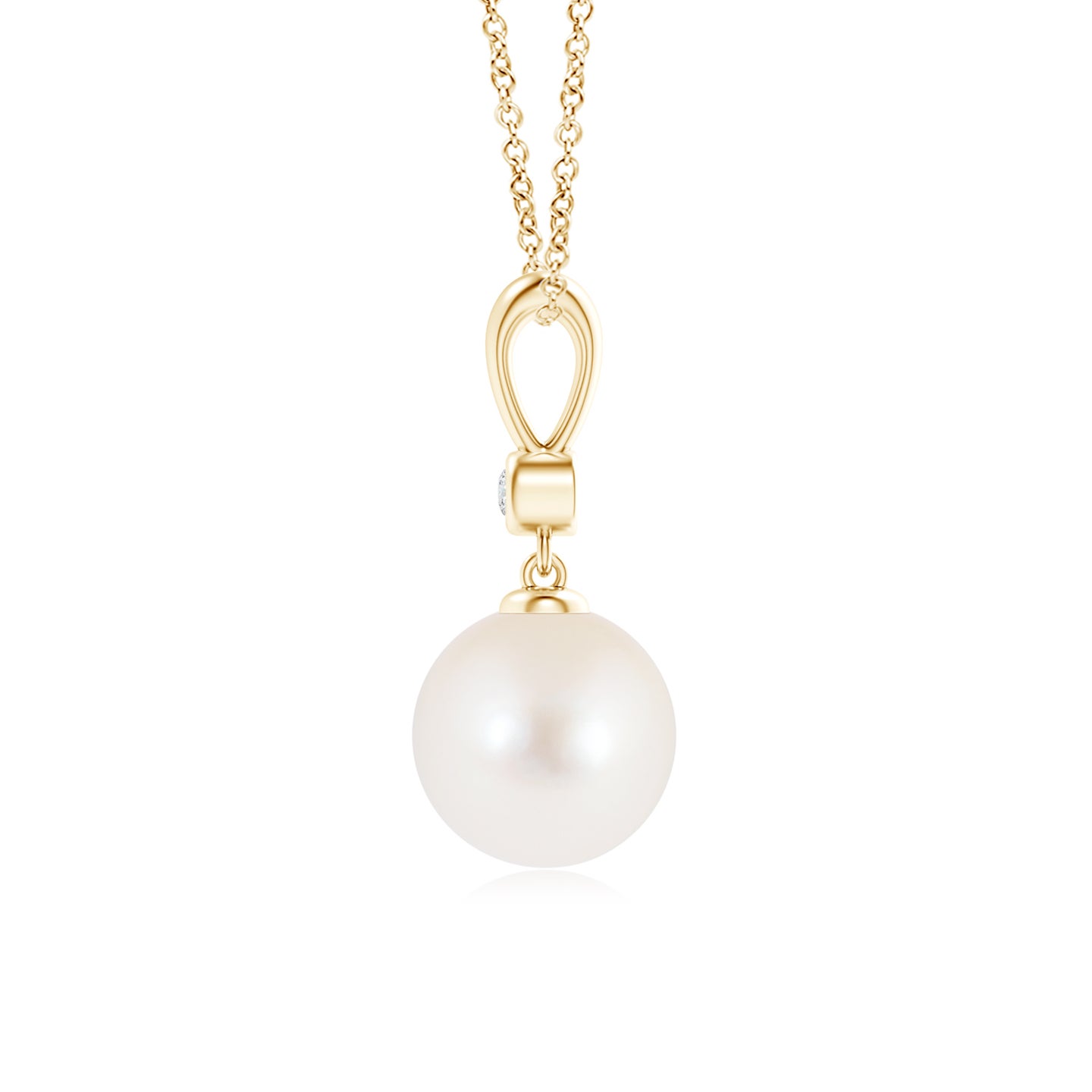 8mm AAA Classic Freshwater Pearl Drop Pendant with Diamond in Yellow Gold