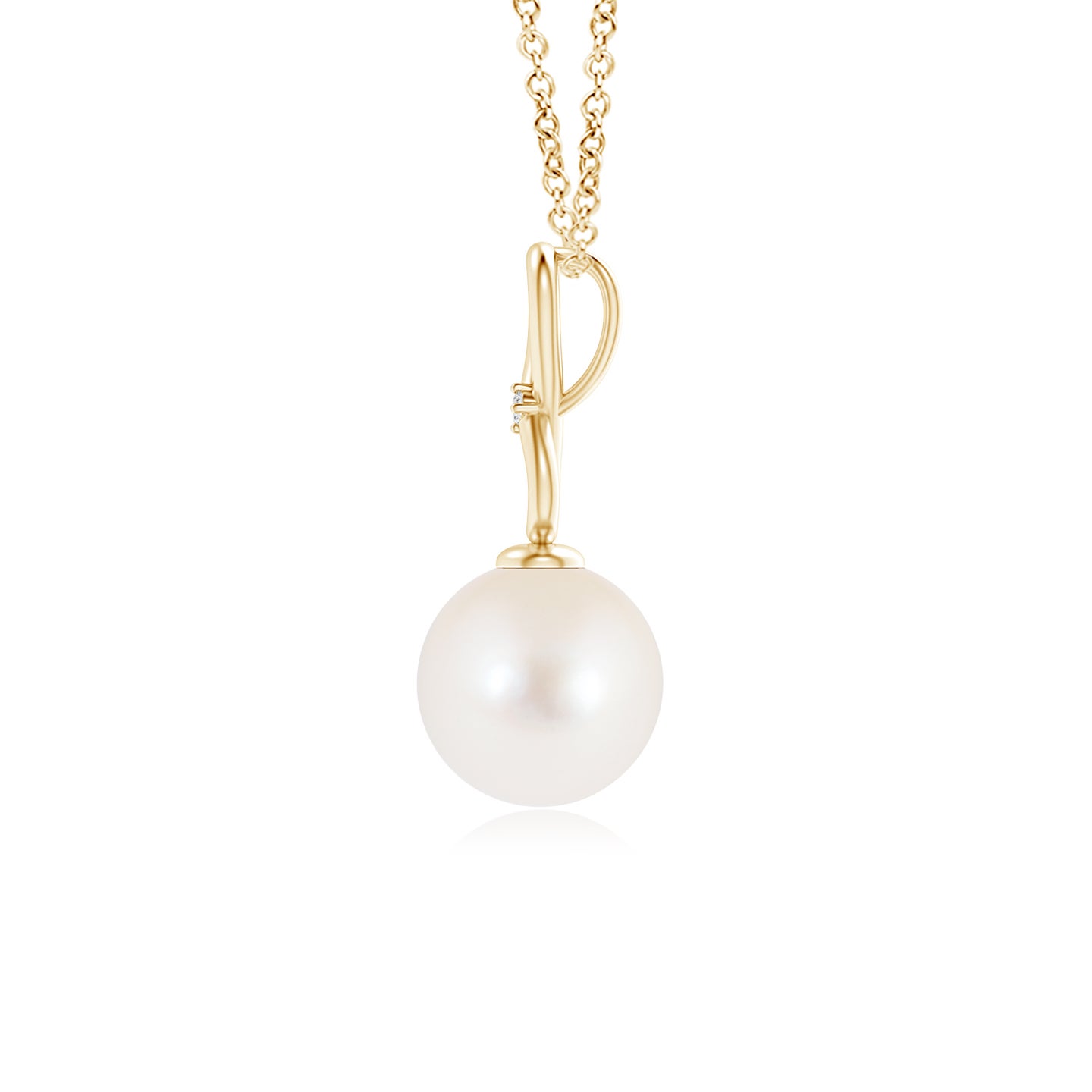 8mm AAA Freshwater Pearl Infinity Loop Pendant with Diamond in Yellow Gold
