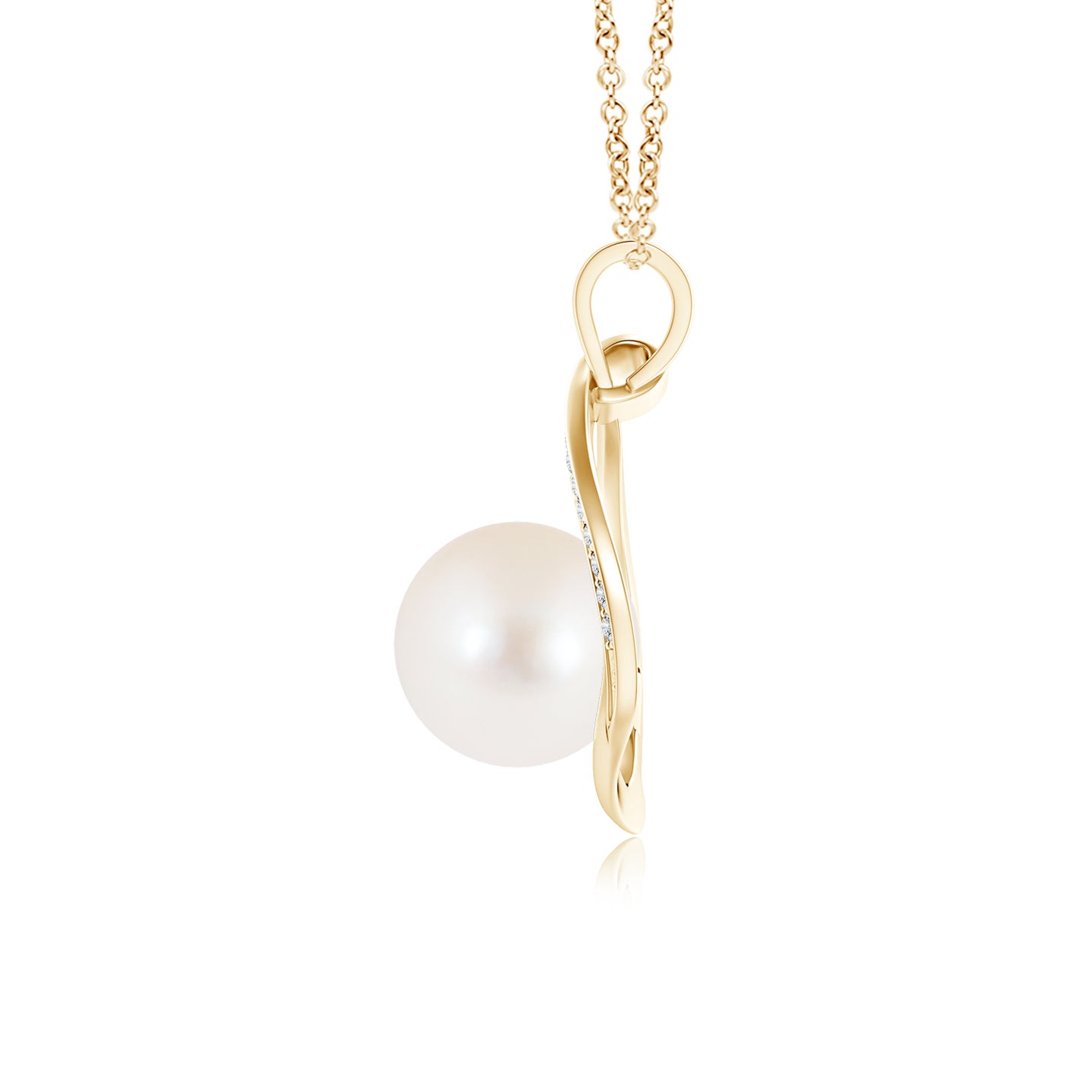8mm AAA Freshwater Pearl Loop Pendant with Diamonds in Yellow Gold