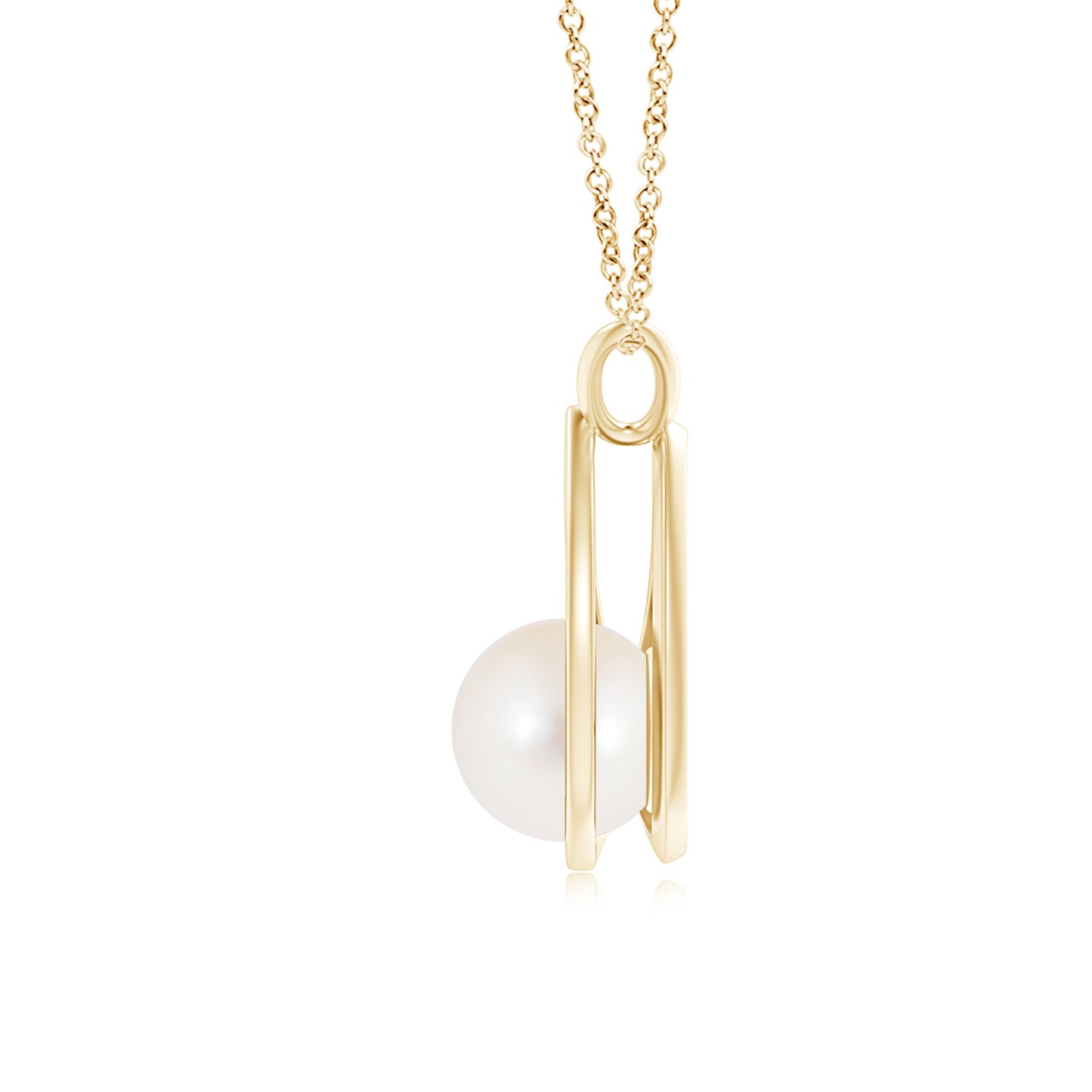 8mm AAA Solitaire Freshwater Pearl V-Bale Drop Pendant in Yellow Gold