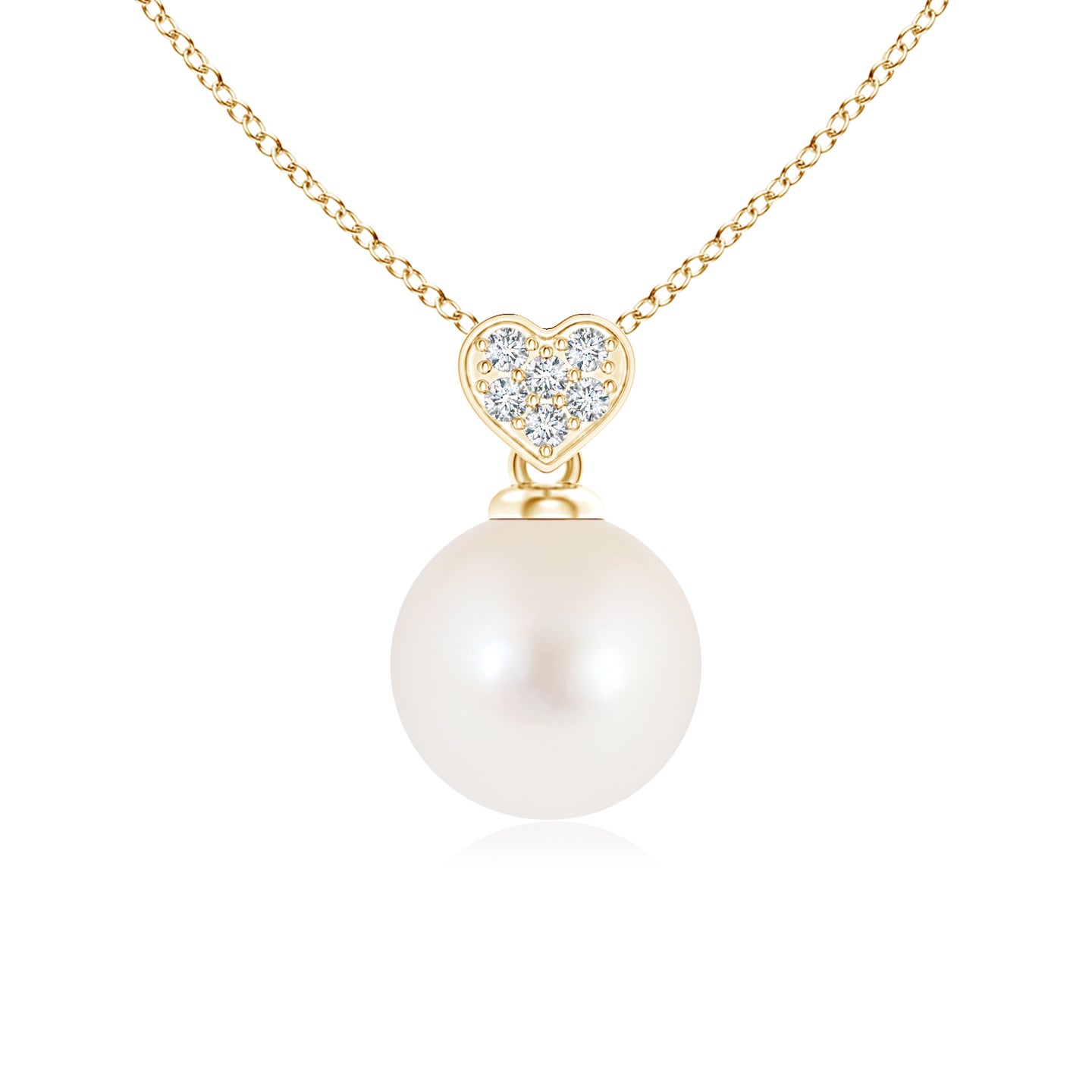 7mm AAA Freshwater Pearl Pendant with Heart-Shaped Bale in Yellow Gold