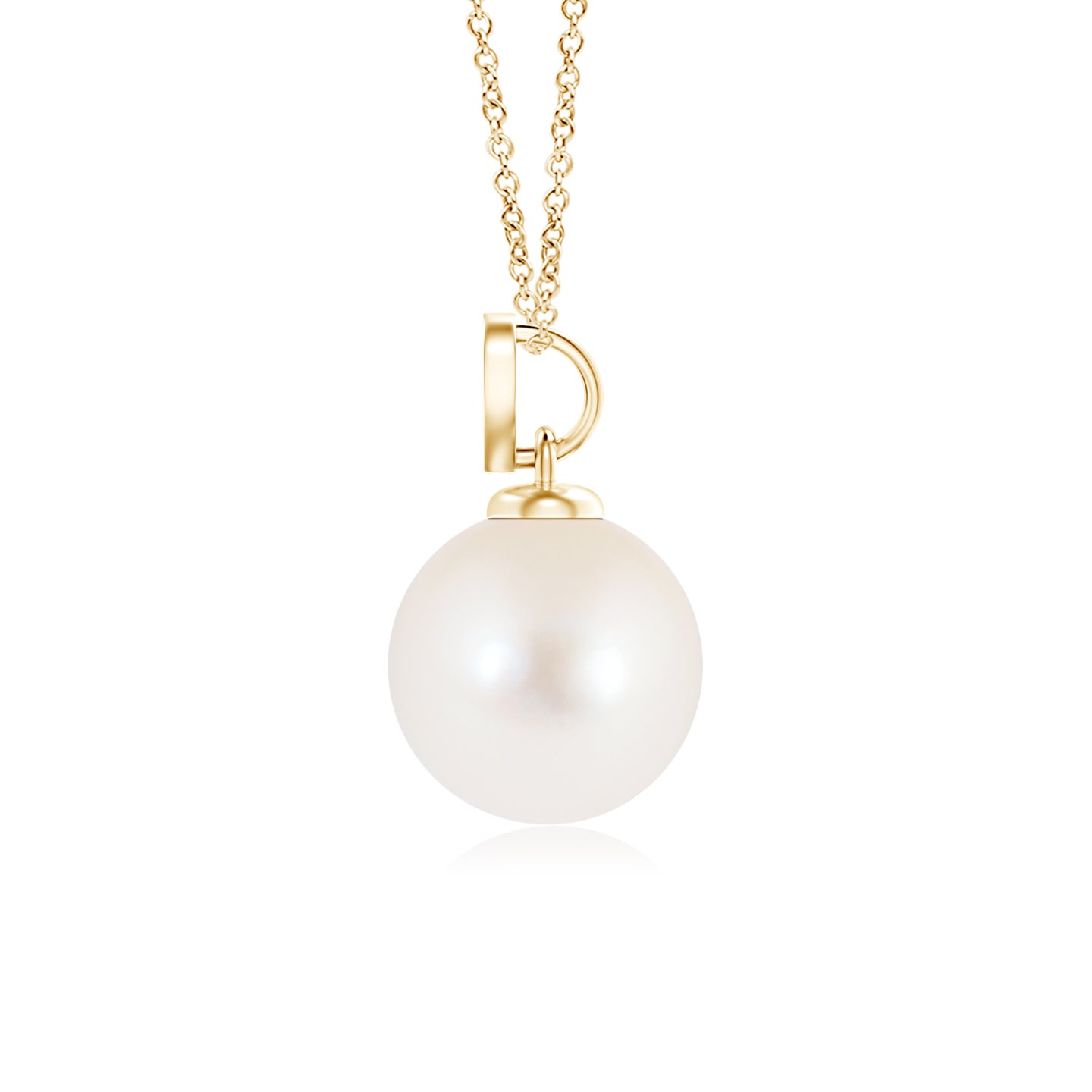 7mm AAA Freshwater Pearl Pendant with Heart-Shaped Bale in Yellow Gold