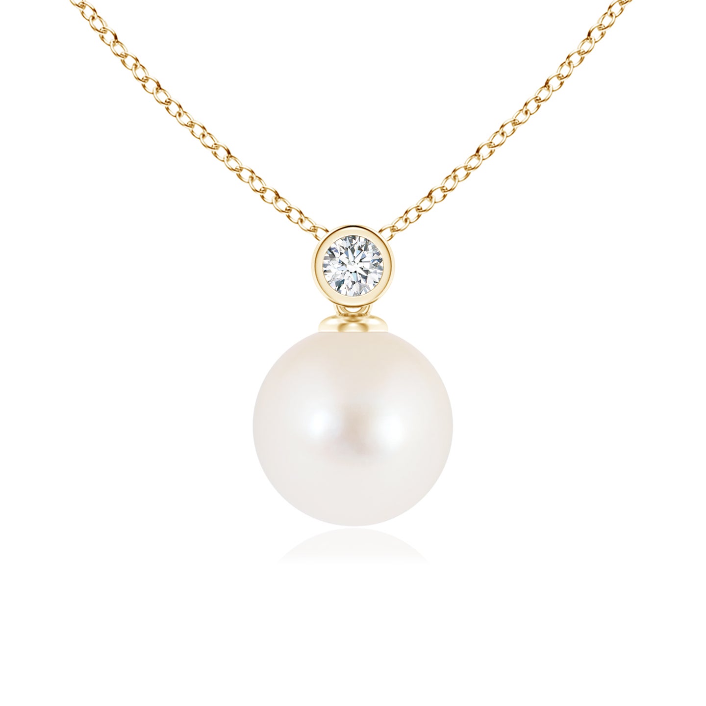 8mm AAA Freshwater Pearl Pendant with Bezel Diamond in Yellow Gold