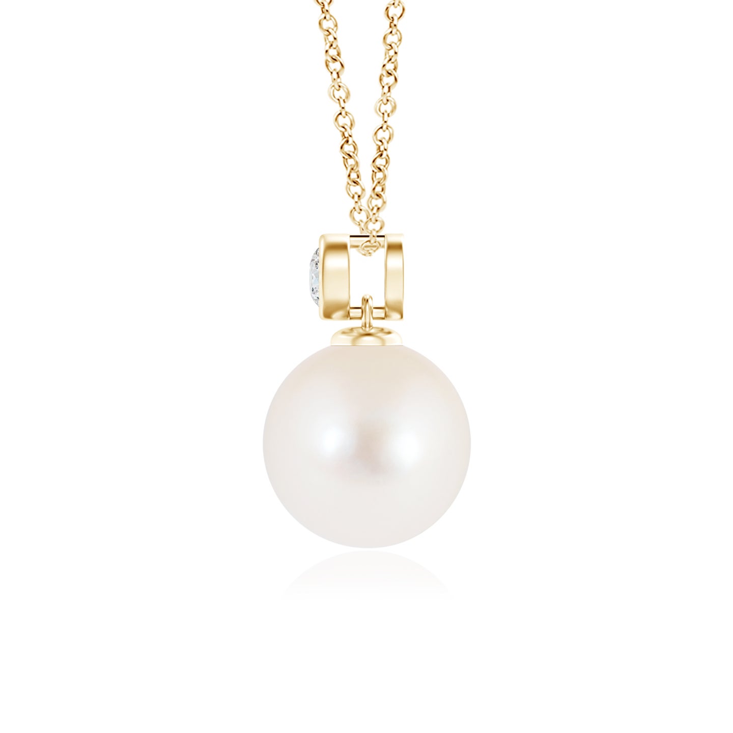 8mm AAA Freshwater Pearl Pendant with Bezel Diamond in Yellow Gold