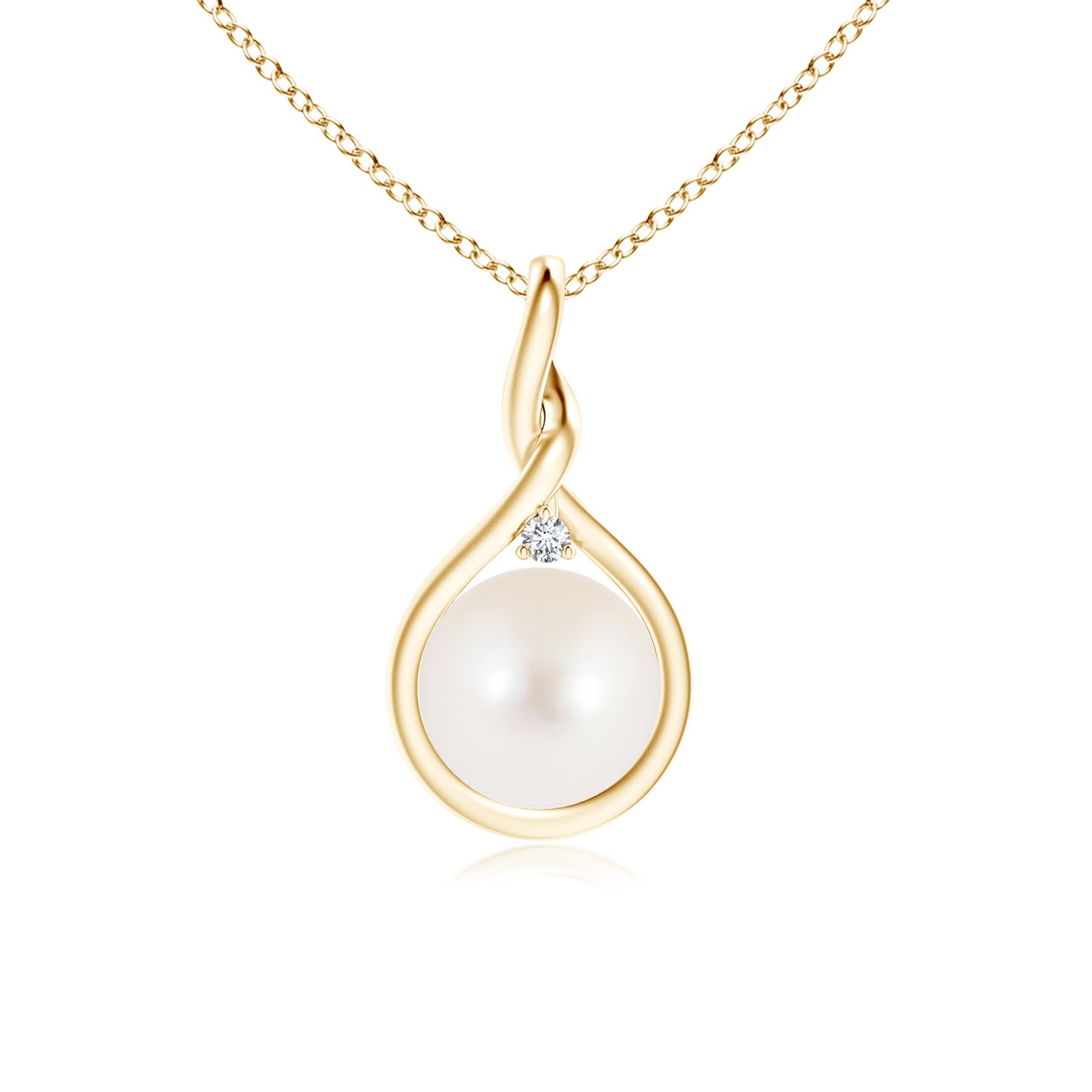 8mm AAA Freshwater Pearl and Diamond Twist Bale Pendant in Yellow Gold