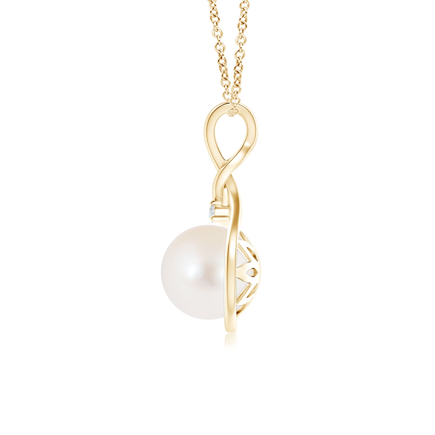 8mm AAA Freshwater Pearl and Diamond Twist Bale Pendant in Yellow Gold