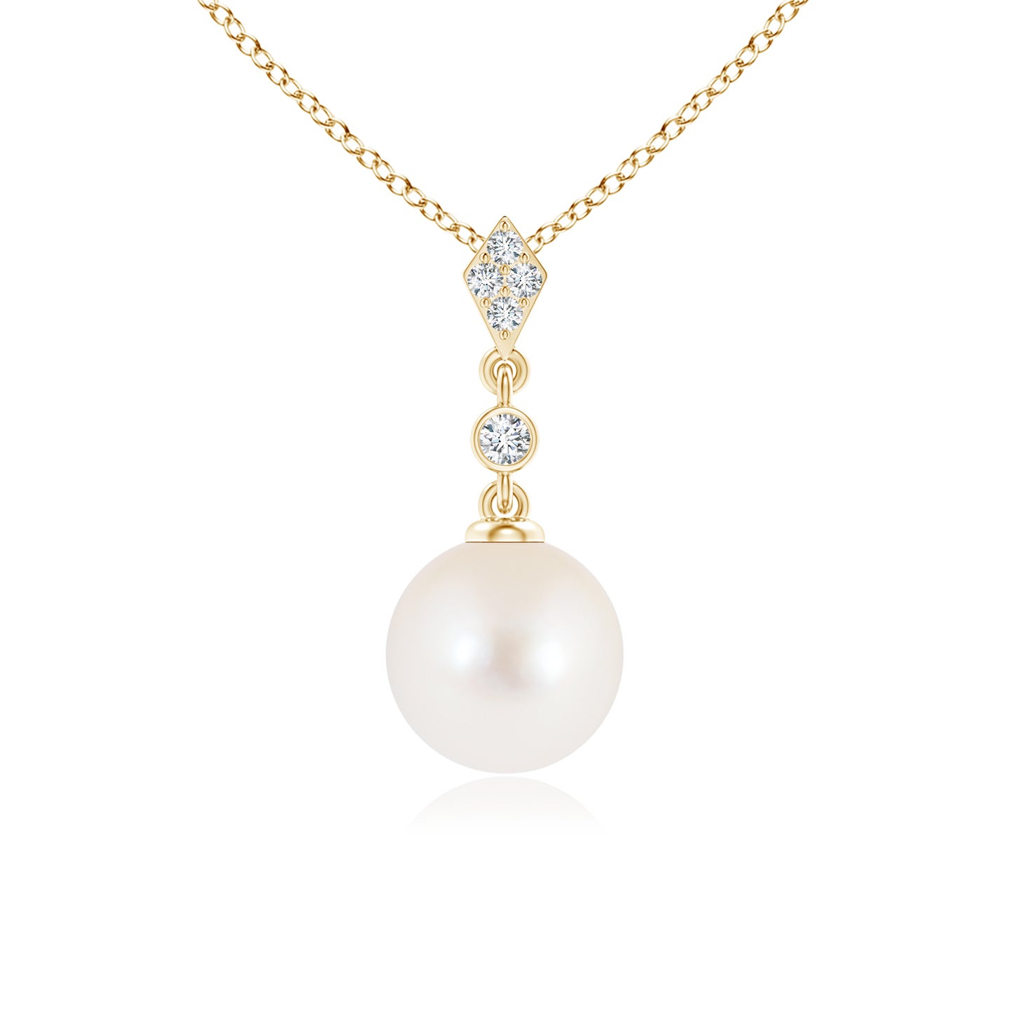 8mm AAA Classic Freshwater Pearl Drop Pendant with Diamonds in Yellow Gold