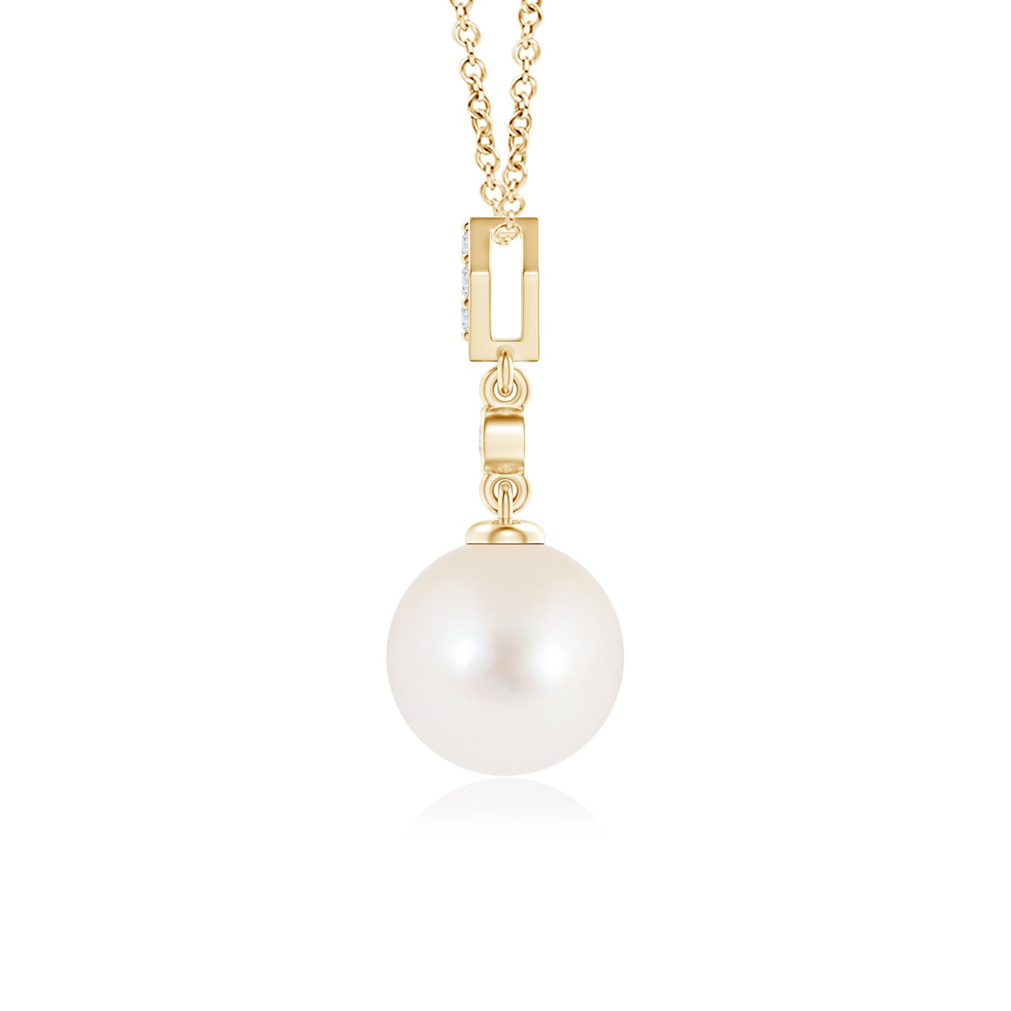 8mm AAA Classic Freshwater Pearl Drop Pendant with Diamonds in Yellow Gold