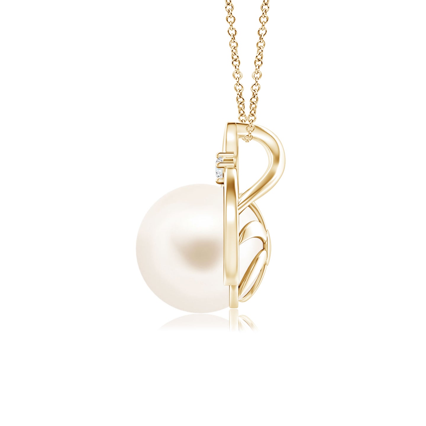 8mm AAA Freshwater Pearl Solitaire Pendant with Diamond in Yellow Gold