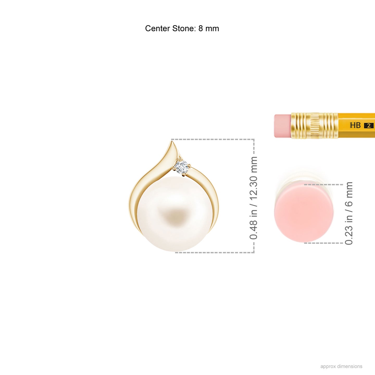 8mm AAA Freshwater Pearl Solitaire Pendant with Diamond in Yellow Gold