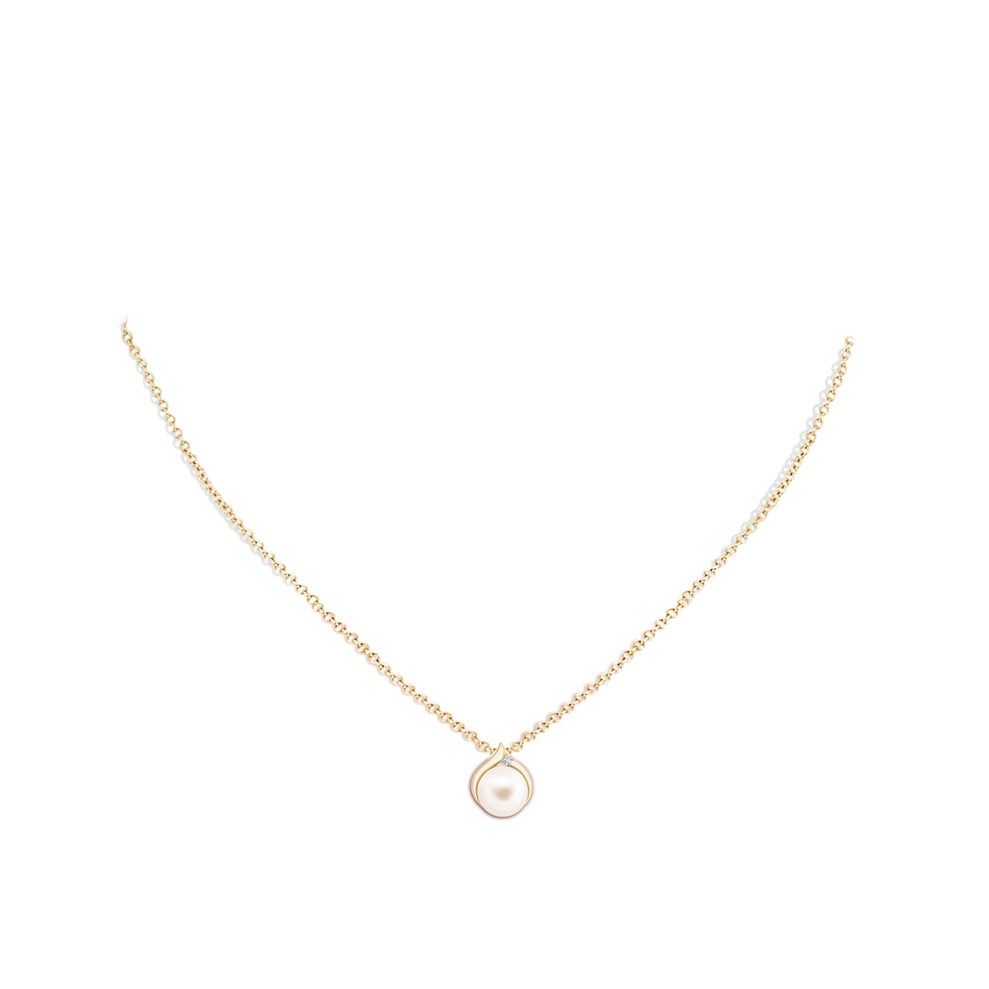 8mm AAA Freshwater Pearl Solitaire Pendant with Diamond in Yellow Gold