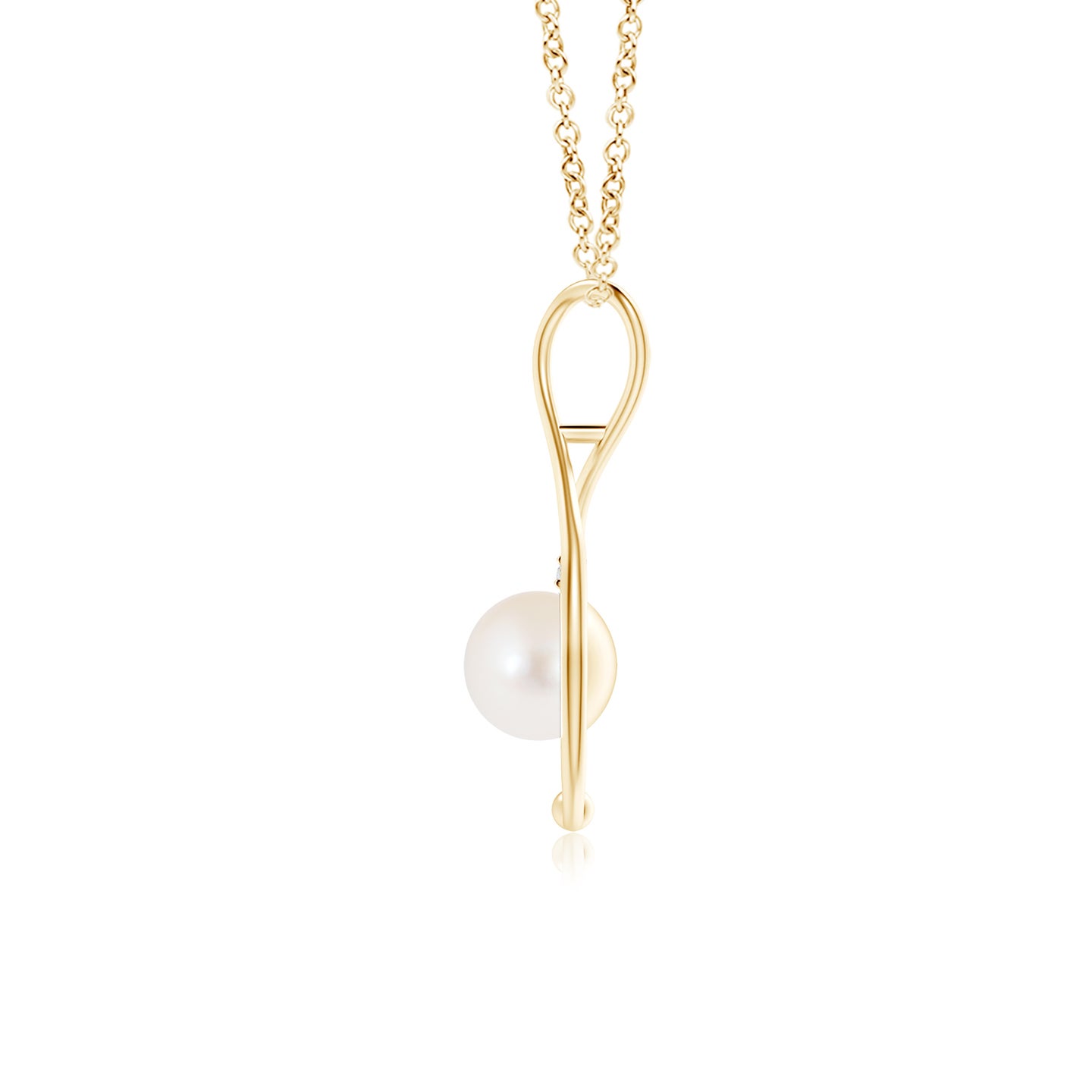 8mm AAA Freshwater Pearl Infinity Pendant with Diamond in Yellow Gold