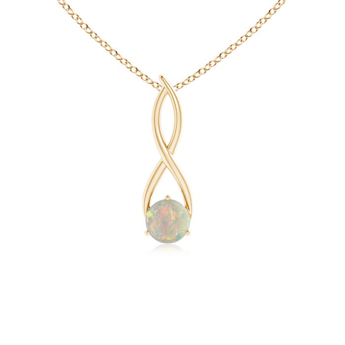 6mm AAAA Round Opal Infinity Twist Pendant in Yellow Gold