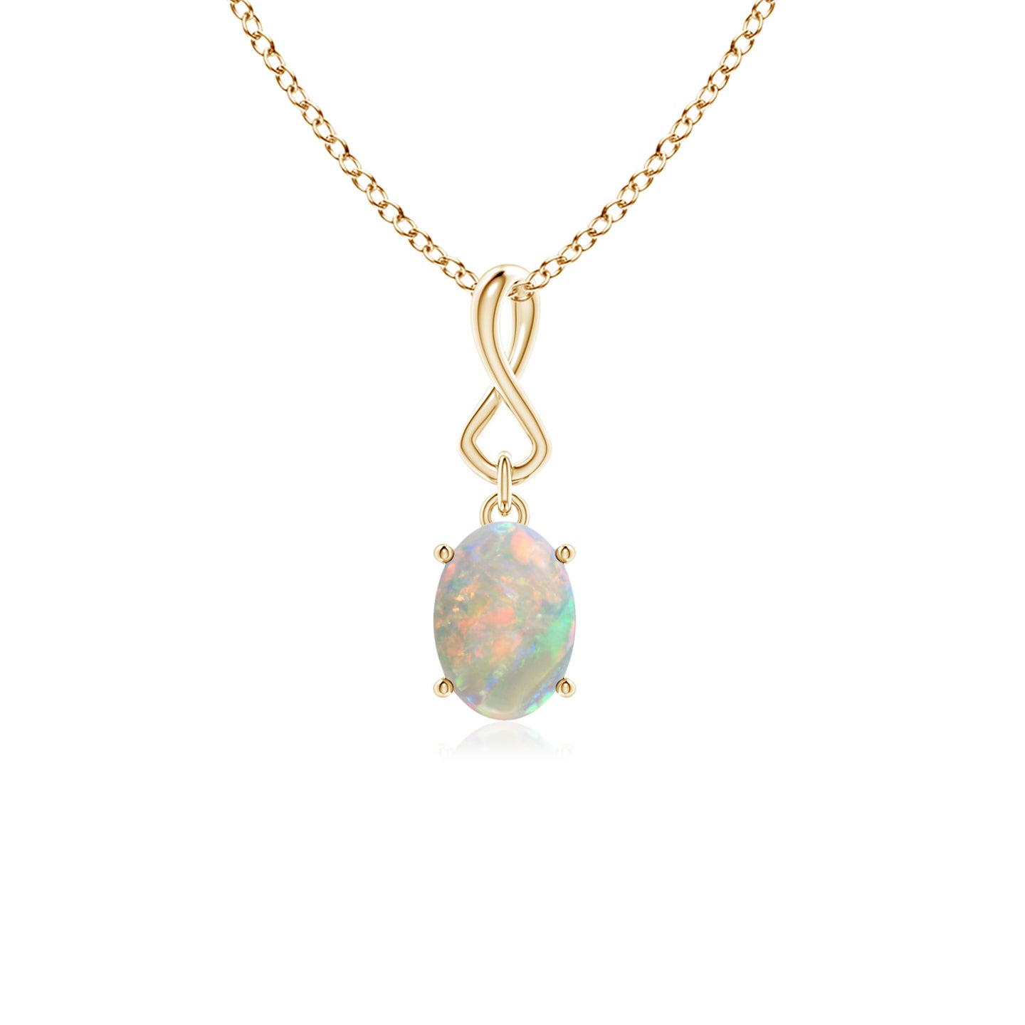 7x5mm AAAA Oval Opal Dangle Pendant with Infinity Loop Bale in Yellow Gold