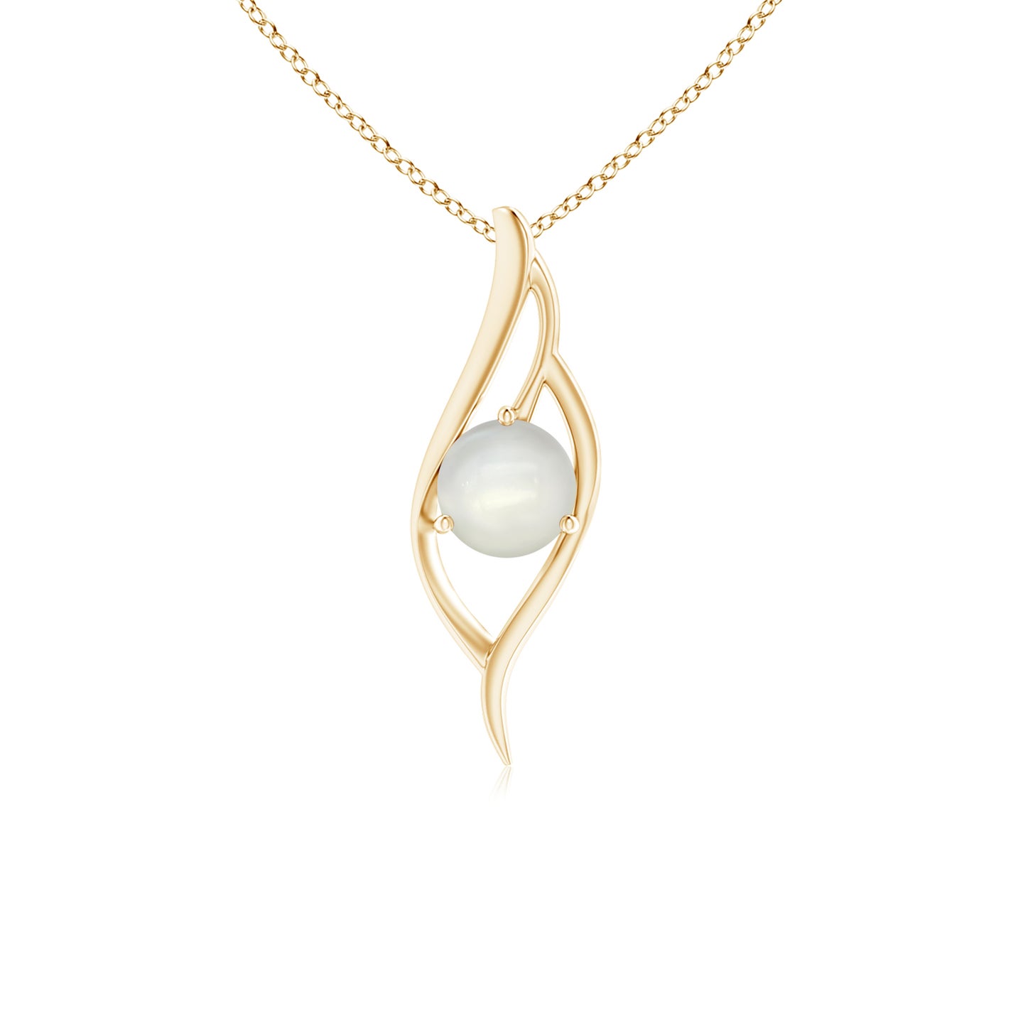 7mm AAAA Moonstone Angel Wing Bypass Pendant in Yellow Gold