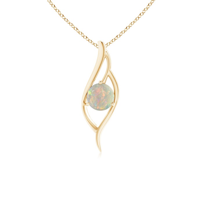 7mm AAAA Opal Angel Wing Bypass Pendant in Yellow Gold