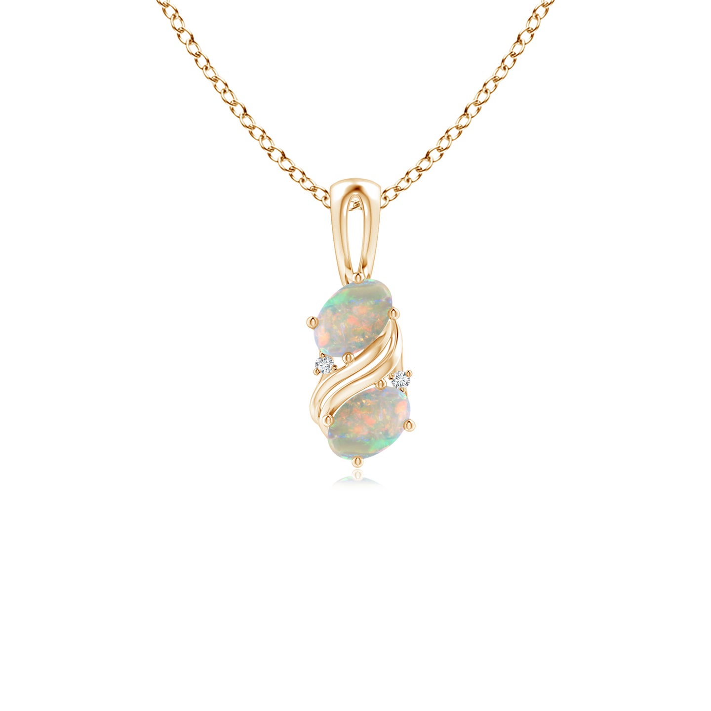 5x3mm AAAA Two Stone Opal Swirl Pendant in Yellow Gold