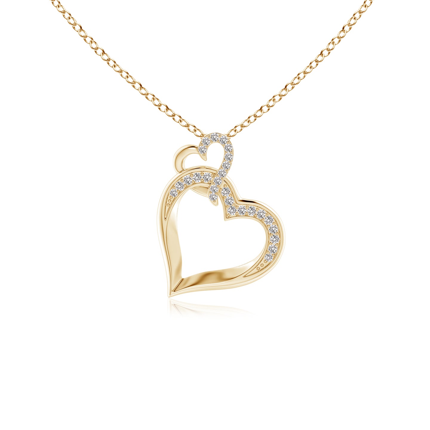 0.9mm IJI1I2 Interlinked Diamond Tilted Heart Pendant in Yellow Gold