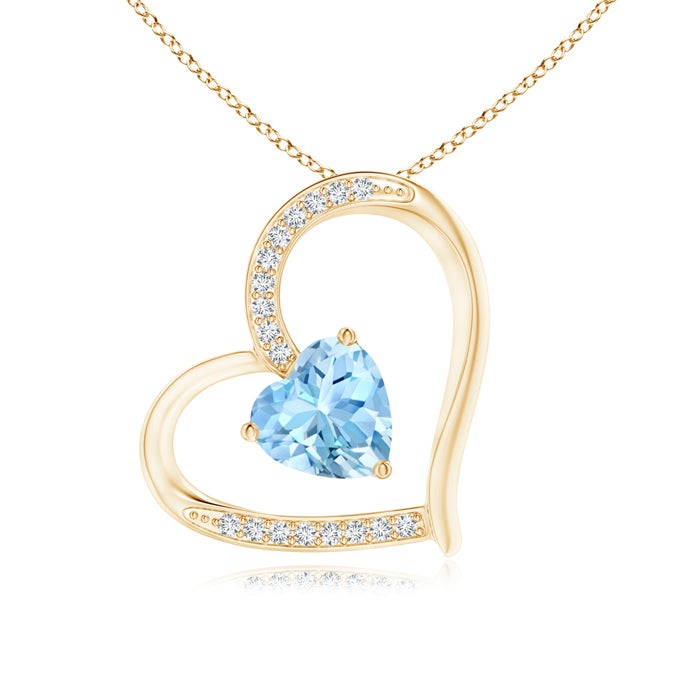 6mm AAAA Aquamarine and Diamond Tilted Heart Pendant in Yellow Gold 6mm AAAA Aquamarine and Diamond Tilted Heart Pendant in Yellow Gold