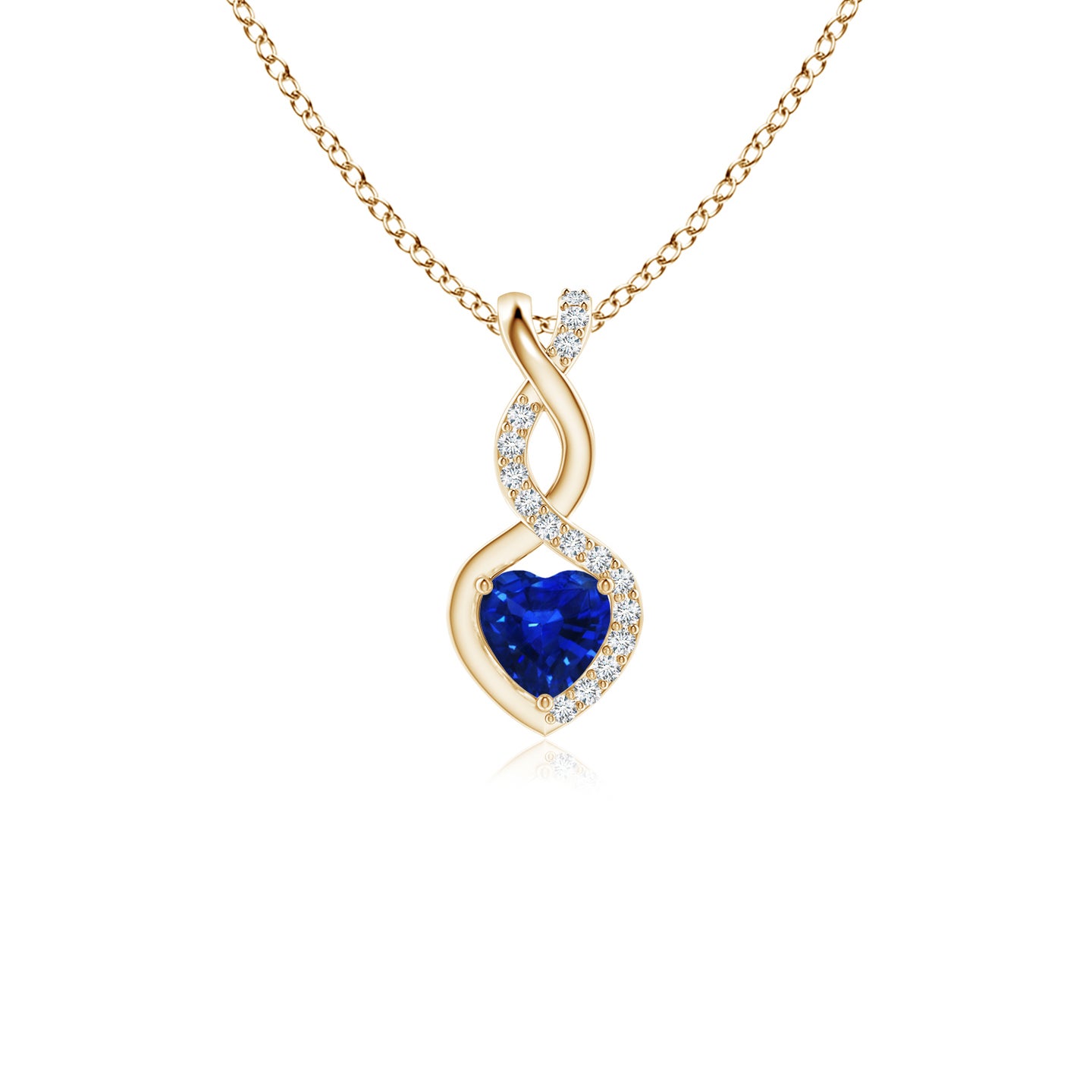 4mm AAAA Sapphire Infinity Heart Pendant with Diamonds in Yellow Gold 4mm AAAA Sapphire Infinity Heart Pendant with Diamonds in Yellow Gold