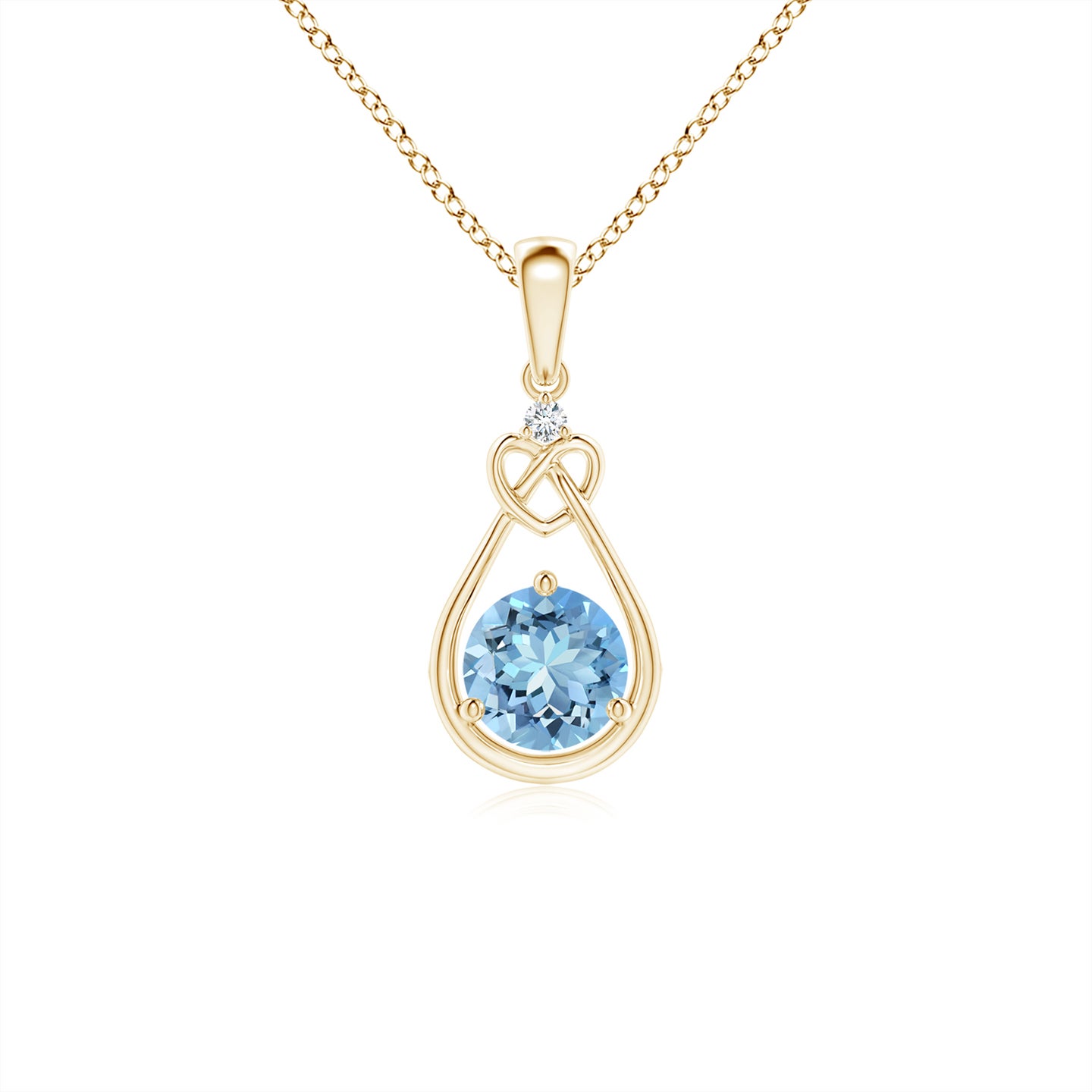 5mm AAAA Aquamarine Knotted Heart Pendant with Diamond in Yellow Gold 5mm AAAA Aquamarine Knotted Heart Pendant with Diamond in Yellow Gold