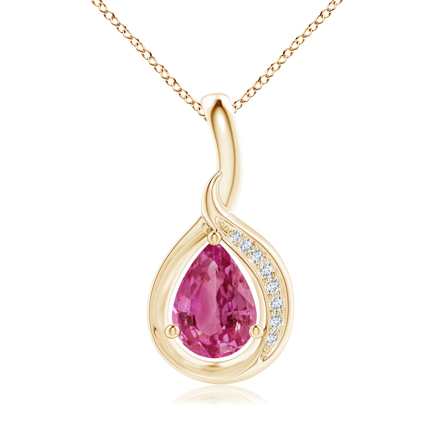 7x5mm AAAA Pear-Shaped Pink Sapphire and Diamond Loop Pendant in Yellow Gold