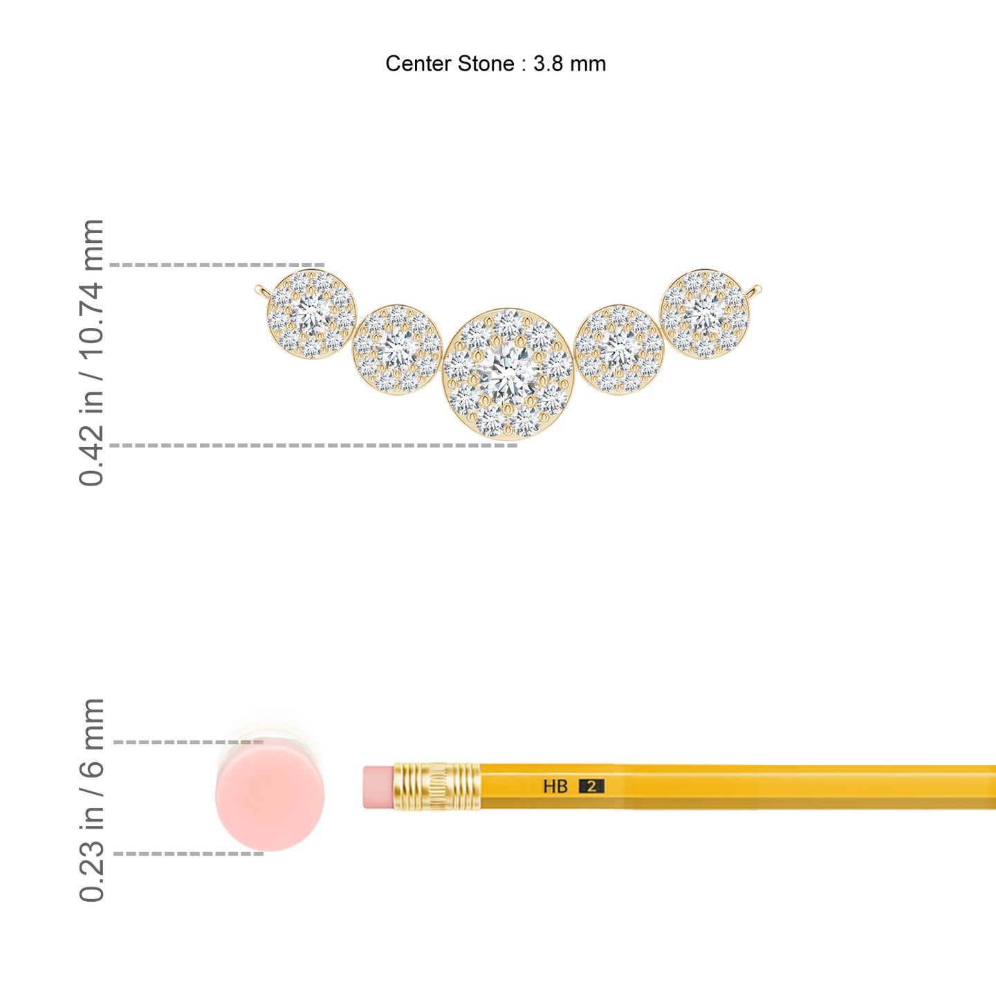 3.8mm GVS2 Graduated Five Stone Diamond Halo Necklace in Yellow Gold