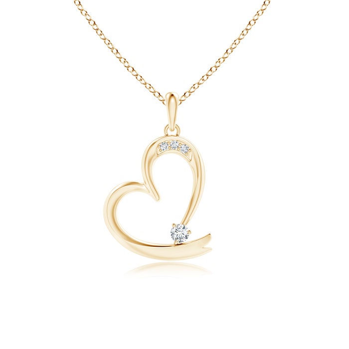 2.6mm GVS2 Diamond Tilted Ribbon Heart Dangle Pendant in Yellow Gold