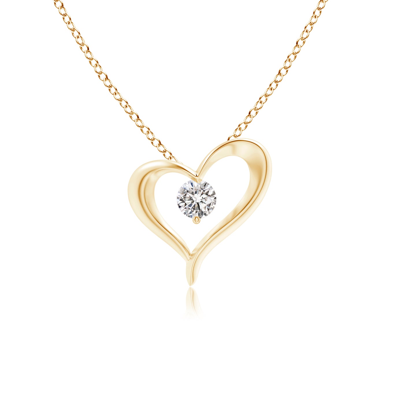3mm IJI1I2 Solitaire Diamond Ribbon Heart Pendant in Yellow Gold