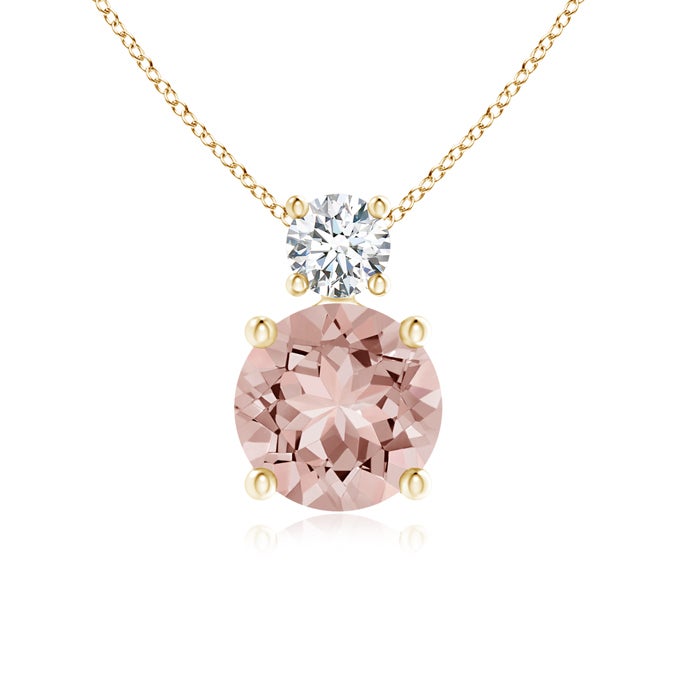 6mm AAAA Classic Morganite Solitaire Pendant with Diamond in Yellow Gold 6mm AAAA Classic Morganite Solitaire Pendant with Diamond in Yellow Gold