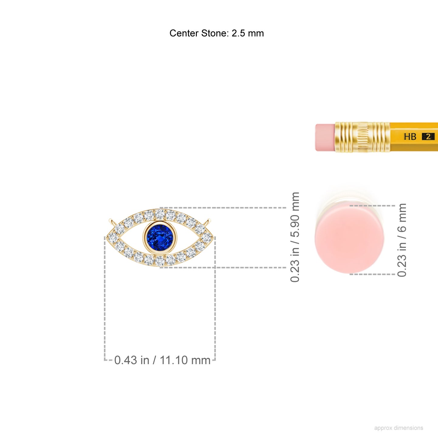 2.5mm AAAA Blue Sapphire Evil Eye Pendant with Diamond Accents in Yellow Gold 2.5mm AAAA Blue Sapphire Evil Eye Pendant with Diamond Accents in Yellow Gold