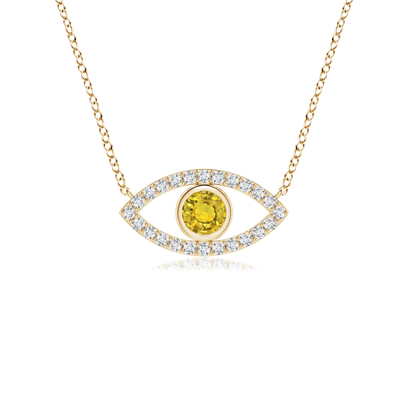 3.5mm AAAA Yellow Sapphire Evil Eye Pendant with Diamond Accents in Yellow Gold