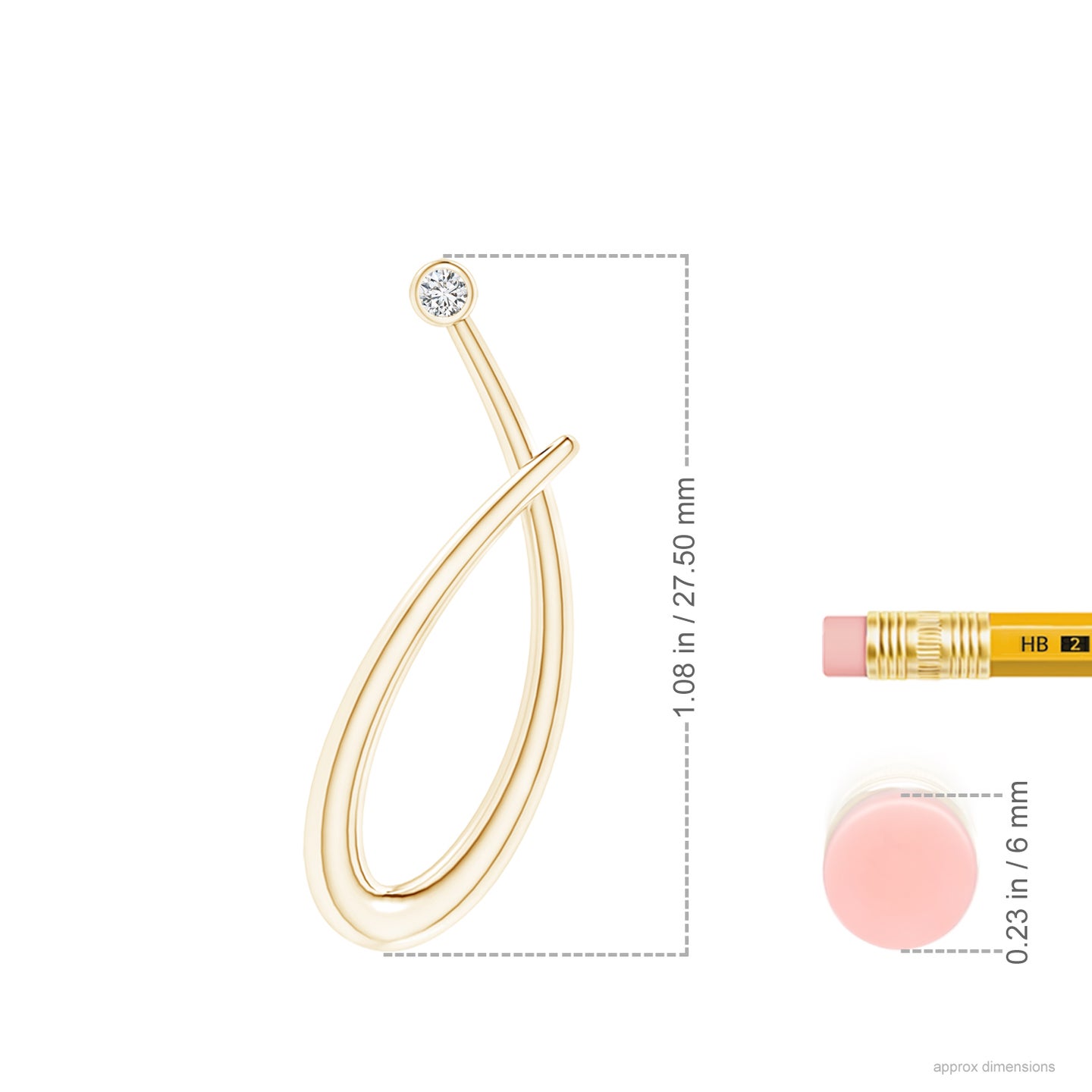 2mm HSI2 Bezel Set Diamond Lowercase "J" Initial Pendant in Yellow Gold