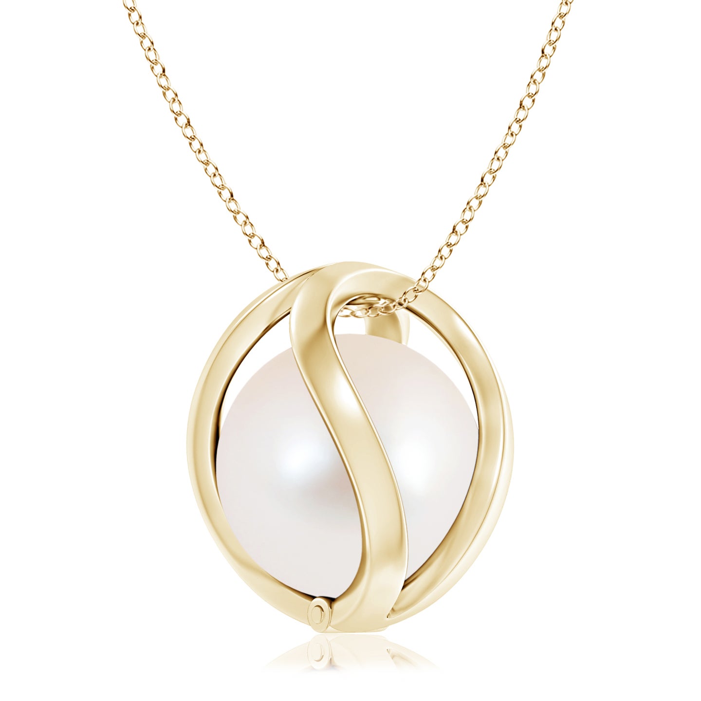10mm AAAA Freshwater Pearl Cage Pendant in Yellow Gold
