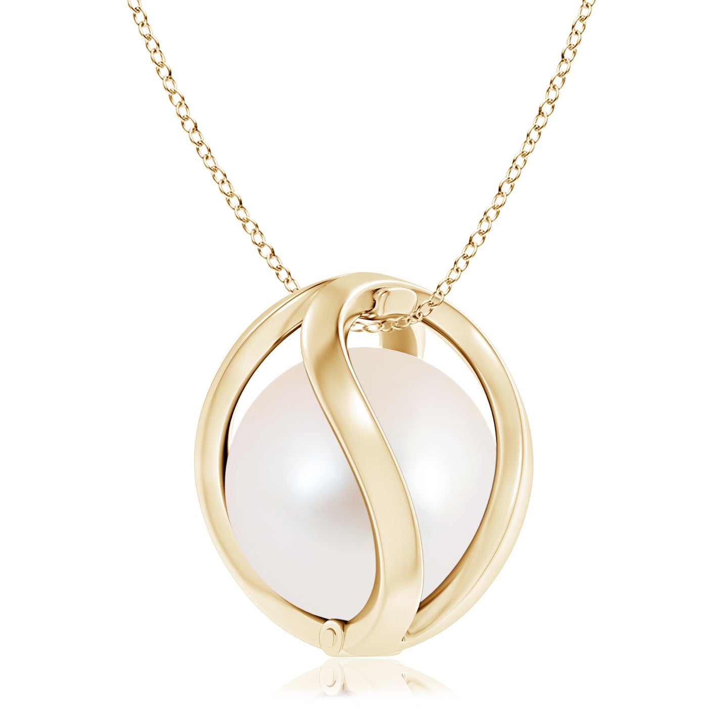 10mm AAAA Freshwater Pearl Cage Pendant in Yellow Gold