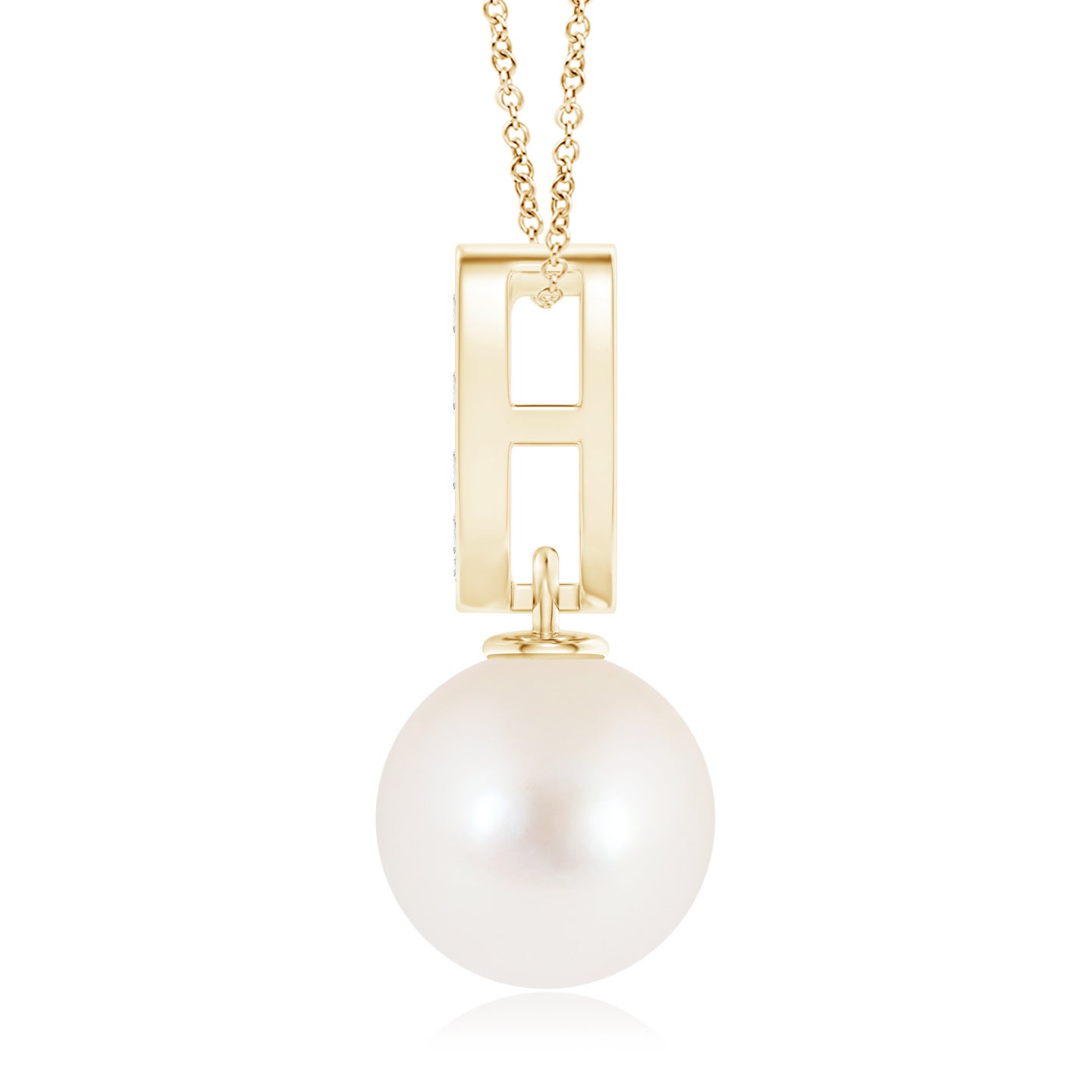 8mm AAAA Freshwater Pearl Horseshoe Pendant with Diamonds in Yellow Gold