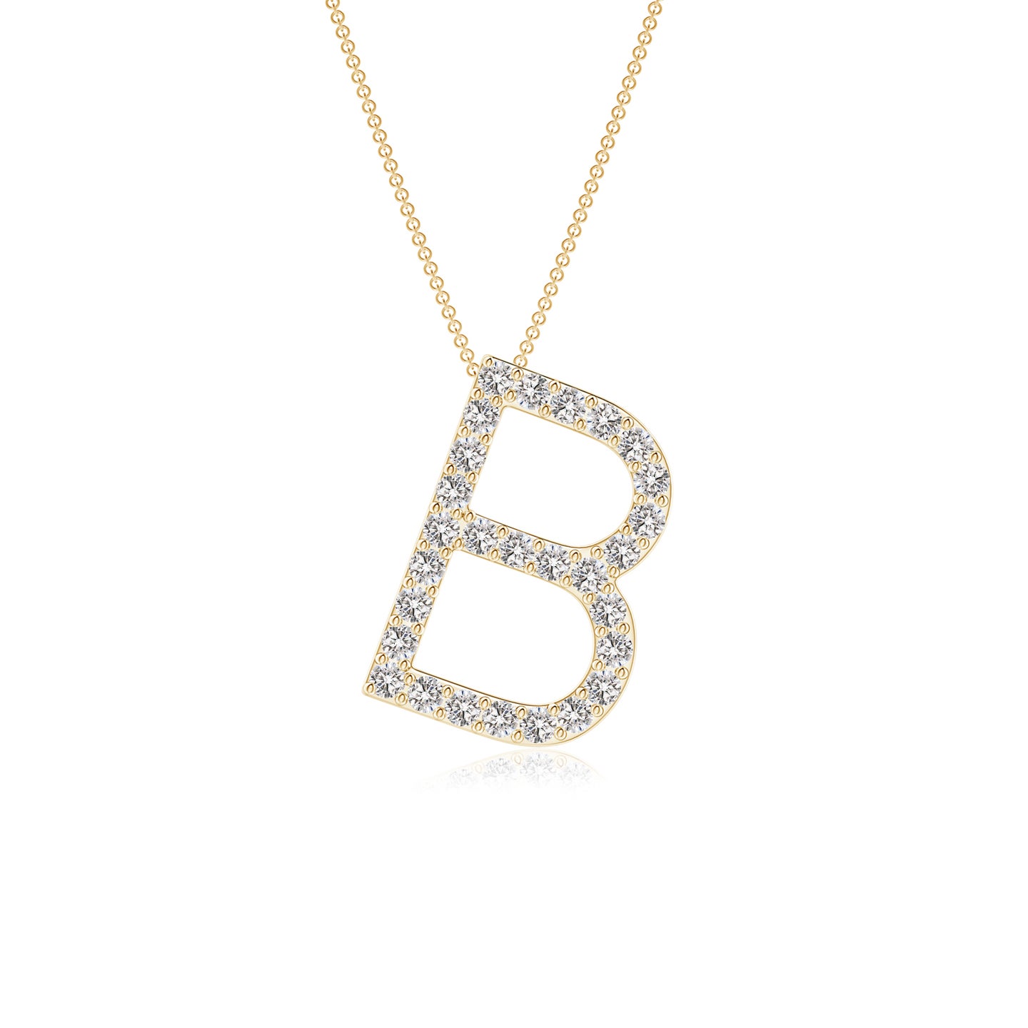 1.2mm IJI1I2 Prong-Set Diamond Capital "B" Initial Pendant in Yellow Gold